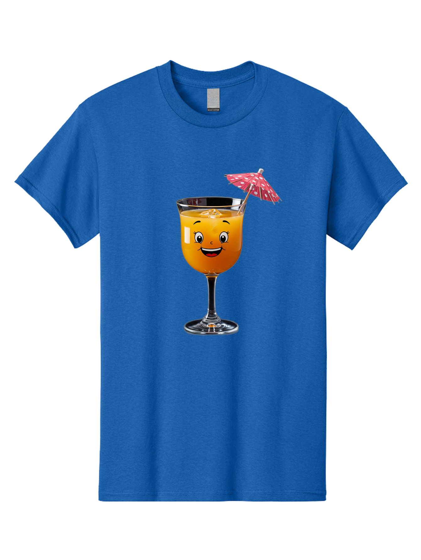 Cocktail-Glass Men'S Graphic Tee, 100% Cotton, Comfortable Casual Summer Wear, Machine Washable, Smiling Cocktail, Orange Drink, Cartoon Character, Summer Vibes, Refreshing Beverage, Cocktail Umbrella, Happy Face, Glassware, Party Atmosphere Bac872