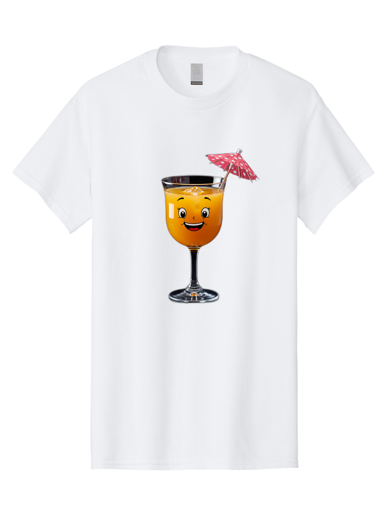 Cocktail-Glass Men'S Graphic Tee, 100% Cotton, Comfortable Casual Summer Wear, Machine Washable, Smiling Cocktail, Orange Drink, Cartoon Character, Summer Vibes, Refreshing Beverage, Cocktail Umbrella, Happy Face, Glassware, Party Atmosphere Bac872