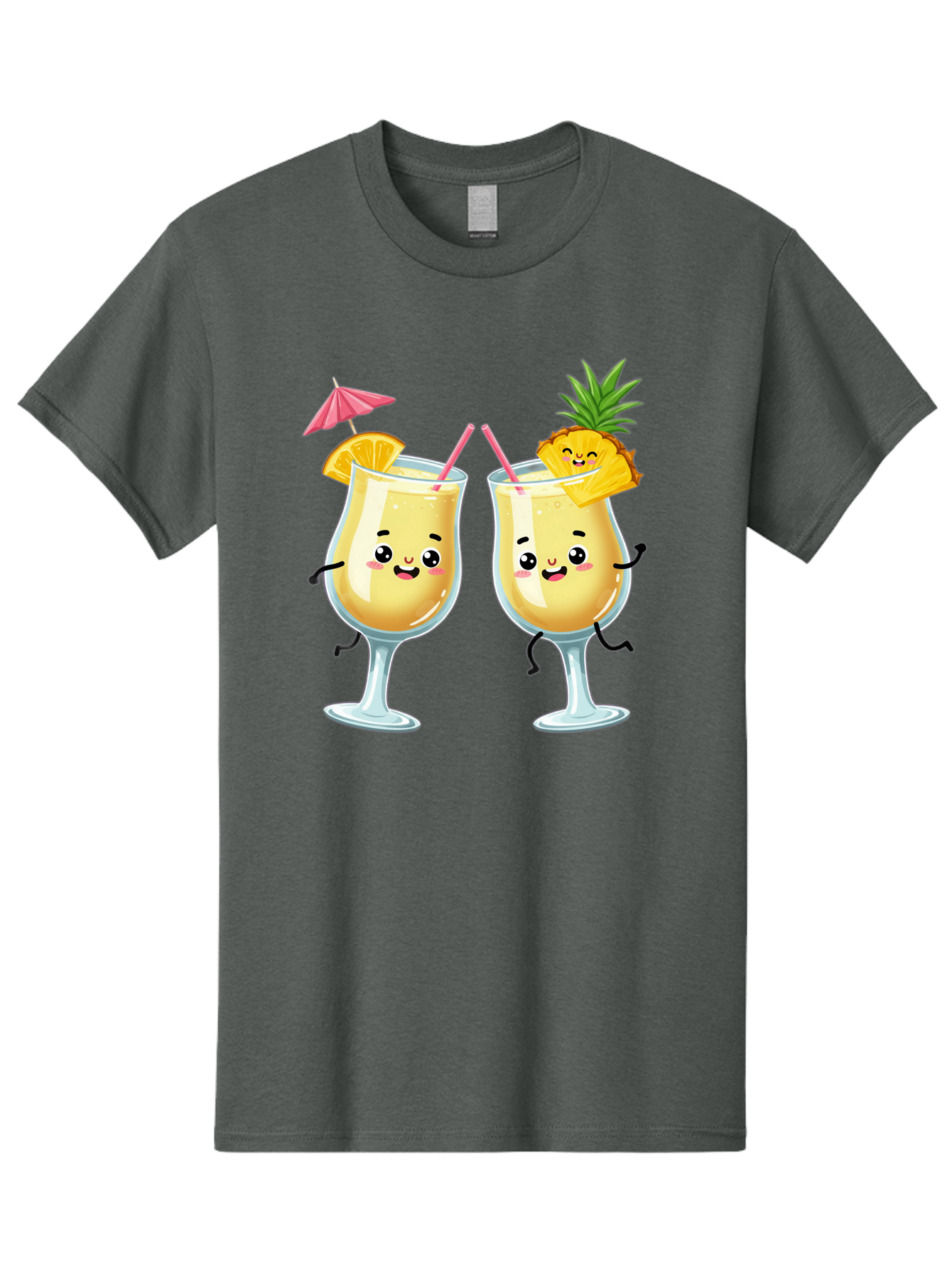 Cocktail-Glasses Men'S Graphic Tee, 100% Cotton, Comfortable Casual Summer Wear, Machine Washable, Cartoon Cocktail Glasses, Summer Drinks, Pineapple Cocktail, Orange Slice Garnish, Pink Umbrella, Funny Drinks, Tropical Beverages, Bac873