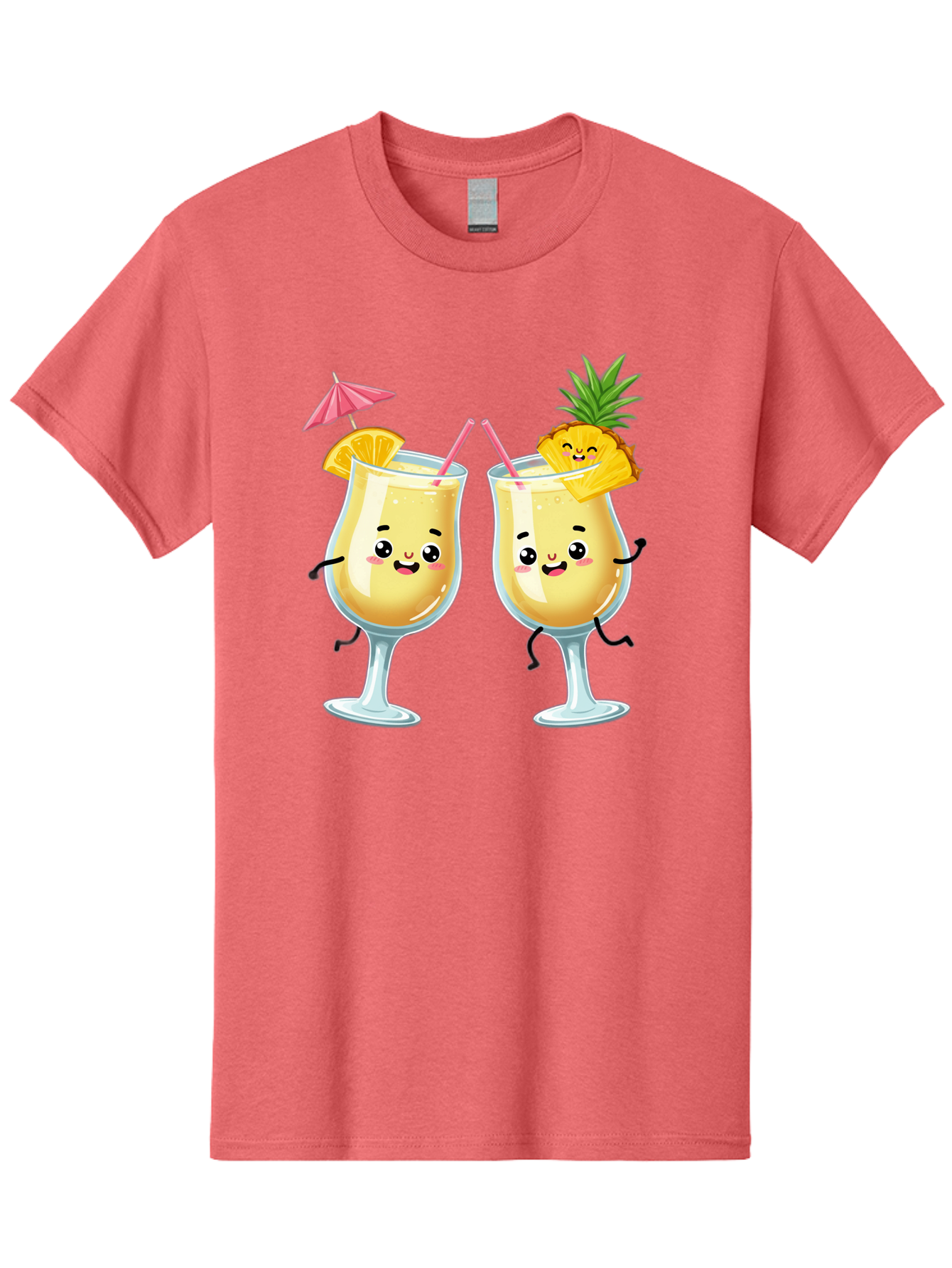 Cocktail-Glasses Men'S Graphic Tee, 100% Cotton, Comfortable Casual Summer Wear, Machine Washable, Cartoon Cocktail Glasses, Summer Drinks, Pineapple Cocktail, Orange Slice Garnish, Pink Umbrella, Funny Drinks, Tropical Beverages, Bac873