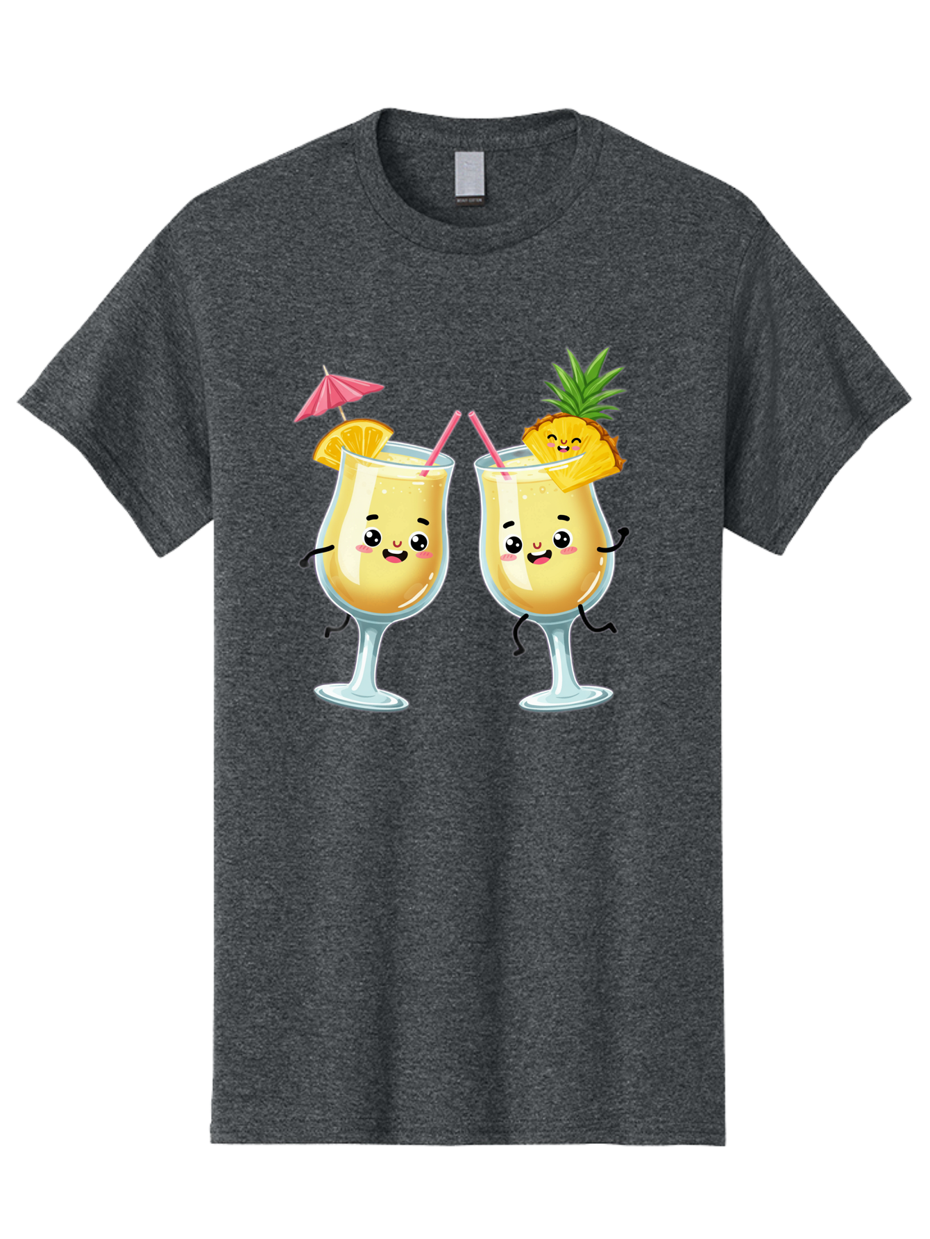 Cocktail-Glasses Men'S Graphic Tee, 100% Cotton, Comfortable Casual Summer Wear, Machine Washable, Cartoon Cocktail Glasses, Summer Drinks, Pineapple Cocktail, Orange Slice Garnish, Pink Umbrella, Funny Drinks, Tropical Beverages, Bac873