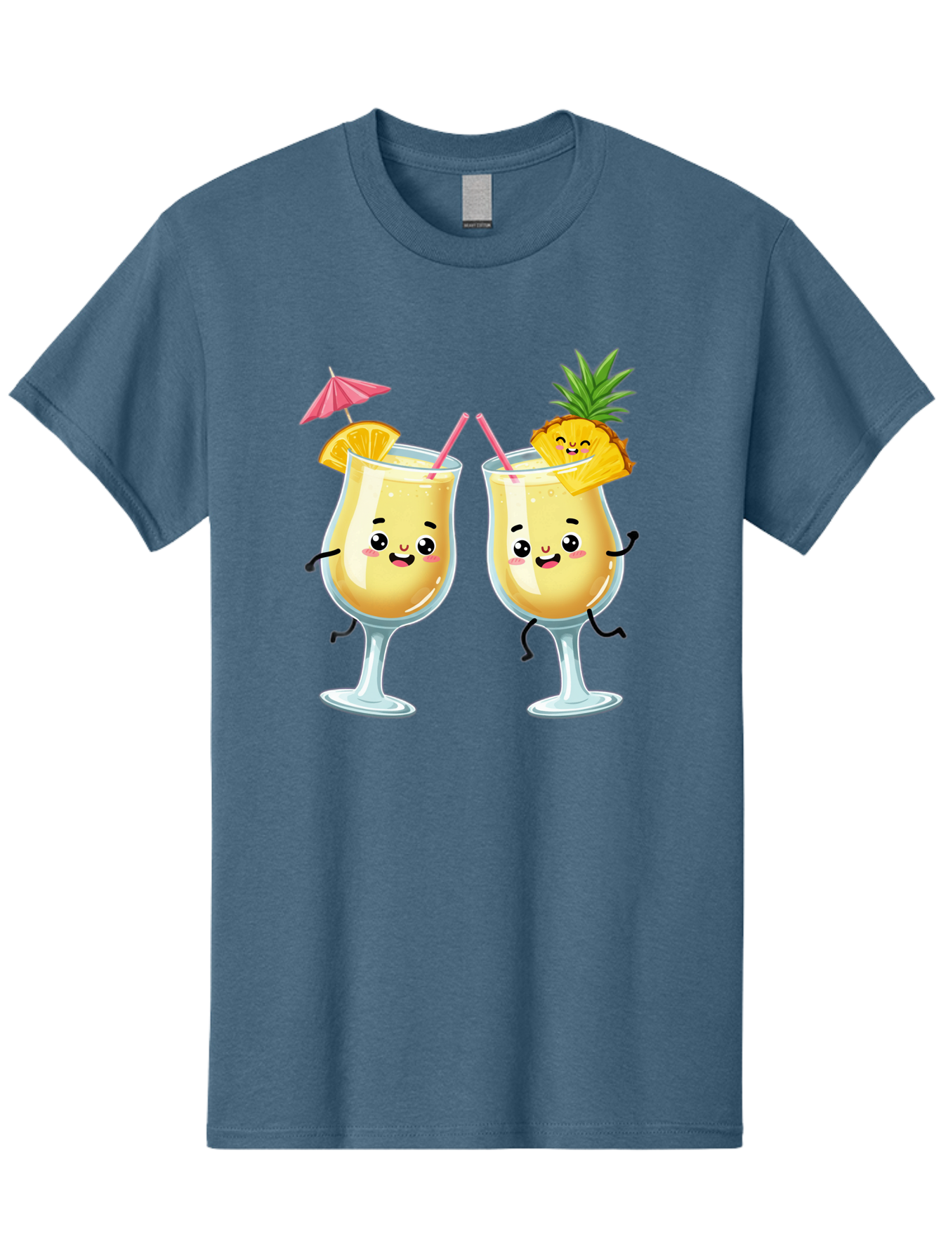 Cocktail-Glasses Men'S Graphic Tee, 100% Cotton, Comfortable Casual Summer Wear, Machine Washable, Cartoon Cocktail Glasses, Summer Drinks, Pineapple Cocktail, Orange Slice Garnish, Pink Umbrella, Funny Drinks, Tropical Beverages, Bac873