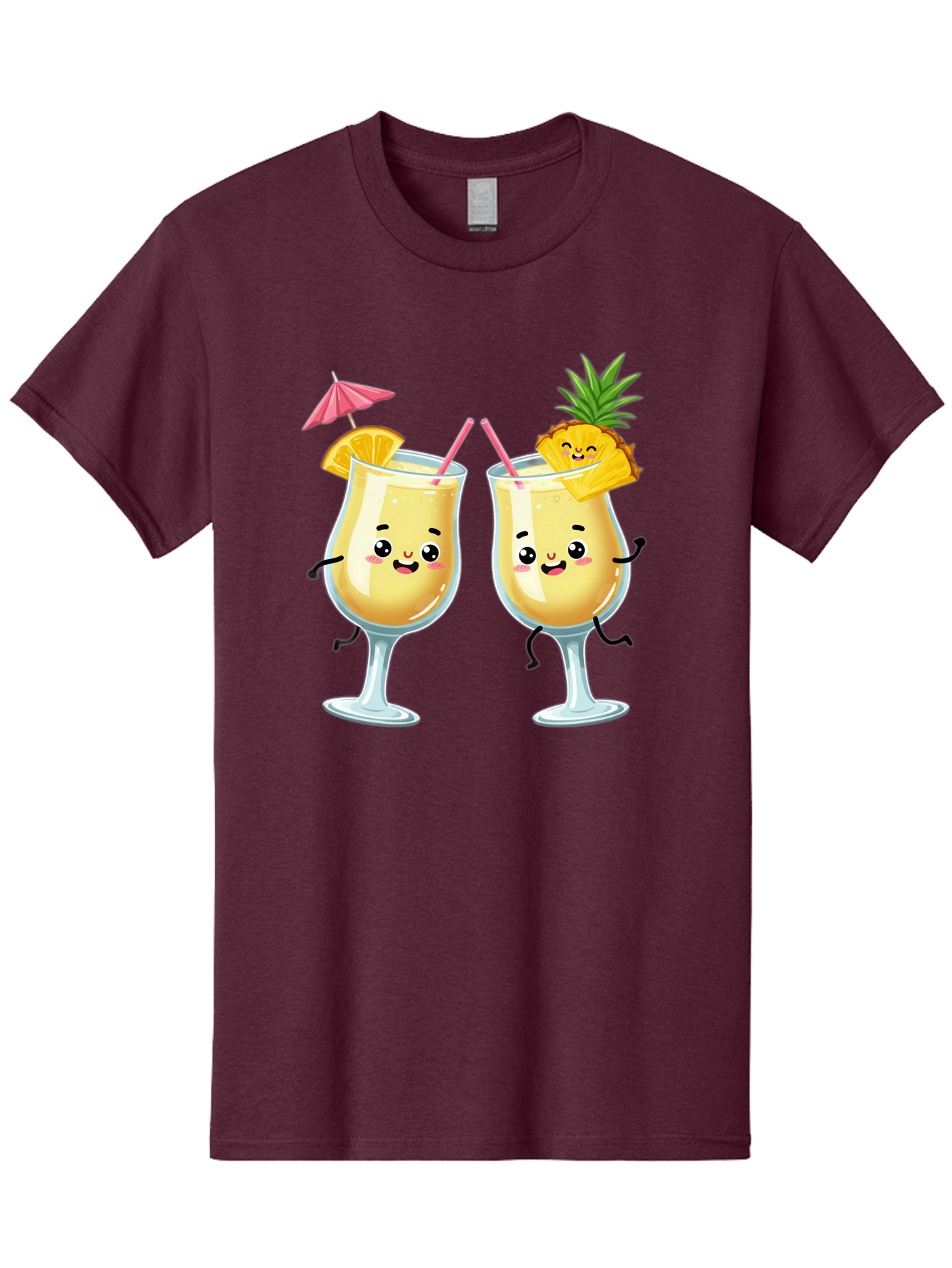 Cocktail-Glasses Men'S Graphic Tee, 100% Cotton, Comfortable Casual Summer Wear, Machine Washable, Cartoon Cocktail Glasses, Summer Drinks, Pineapple Cocktail, Orange Slice Garnish, Pink Umbrella, Funny Drinks, Tropical Beverages, Bac873