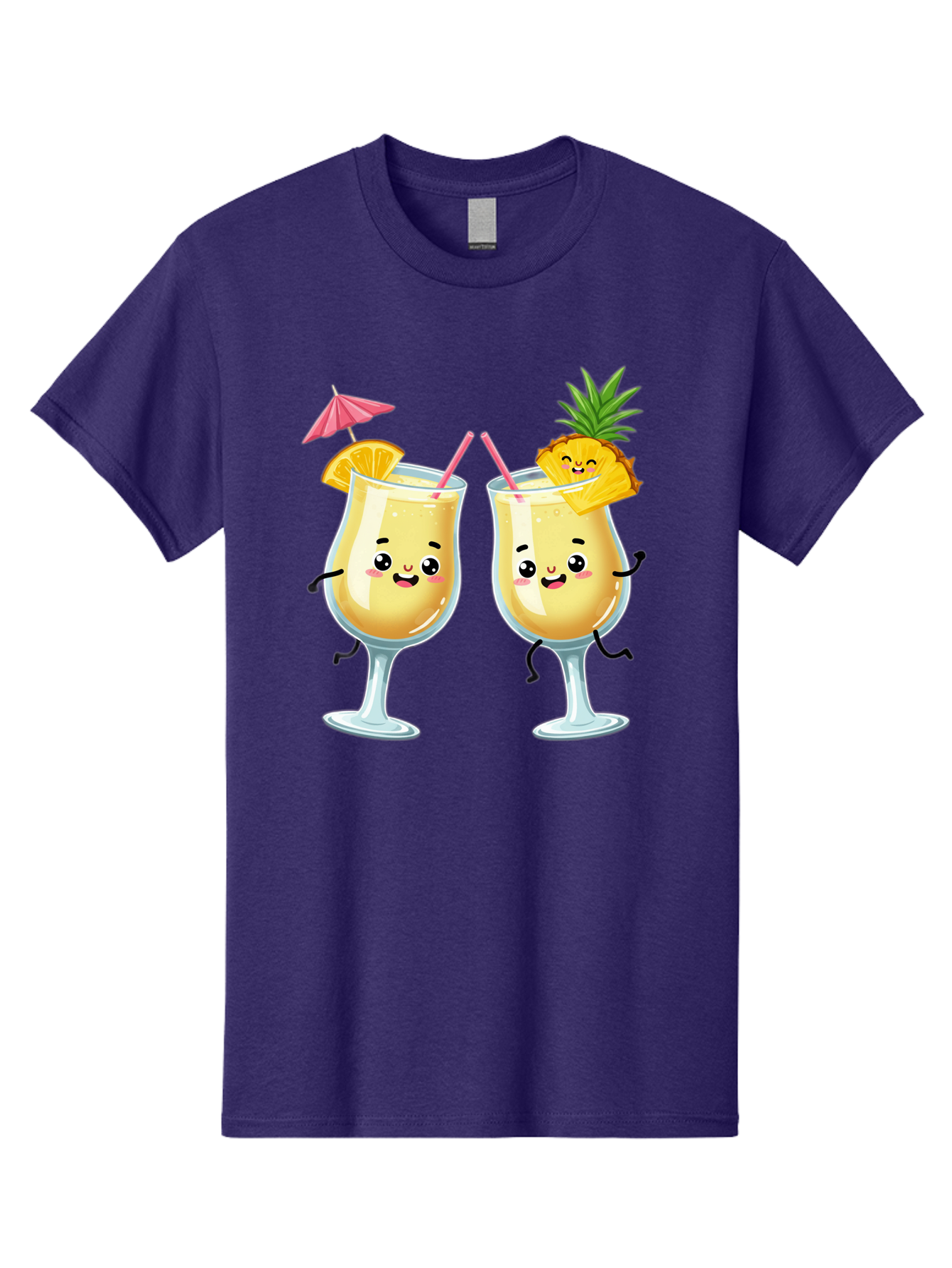 Cocktail-Glasses Men'S Graphic Tee, 100% Cotton, Comfortable Casual Summer Wear, Machine Washable, Cartoon Cocktail Glasses, Summer Drinks, Pineapple Cocktail, Orange Slice Garnish, Pink Umbrella, Funny Drinks, Tropical Beverages, Bac873