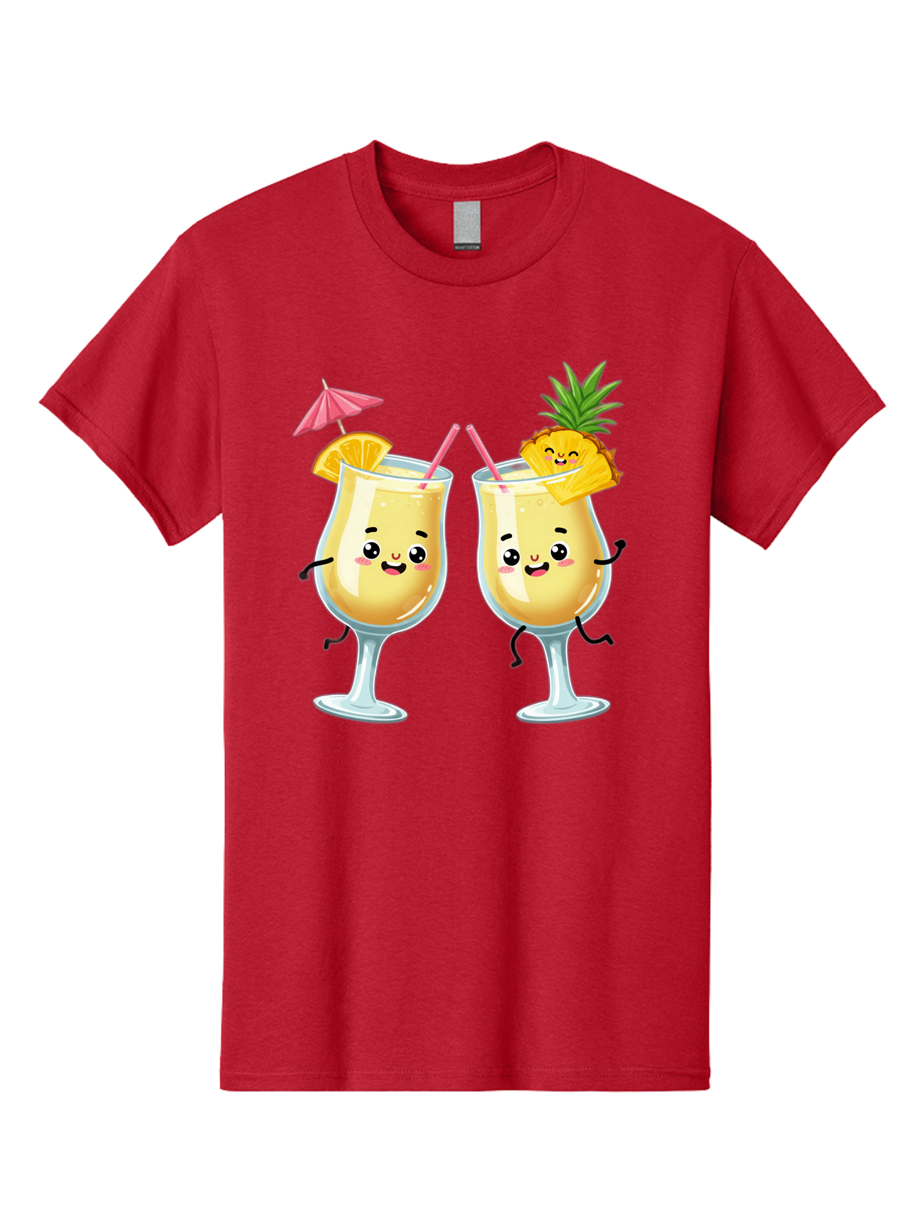 Cocktail-Glasses Men'S Graphic Tee, 100% Cotton, Comfortable Casual Summer Wear, Machine Washable, Cartoon Cocktail Glasses, Summer Drinks, Pineapple Cocktail, Orange Slice Garnish, Pink Umbrella, Funny Drinks, Tropical Beverages, Bac873
