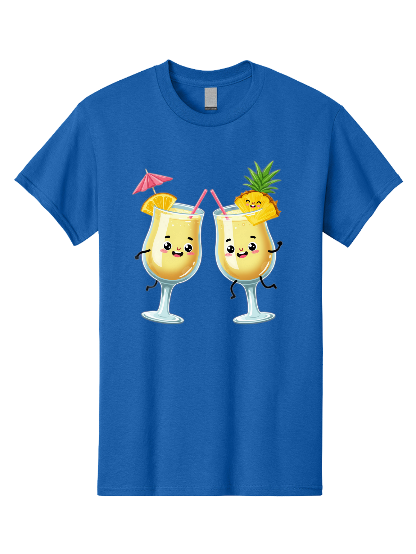 Cocktail-Glasses Men'S Graphic Tee, 100% Cotton, Comfortable Casual Summer Wear, Machine Washable, Cartoon Cocktail Glasses, Summer Drinks, Pineapple Cocktail, Orange Slice Garnish, Pink Umbrella, Funny Drinks, Tropical Beverages, Bac873