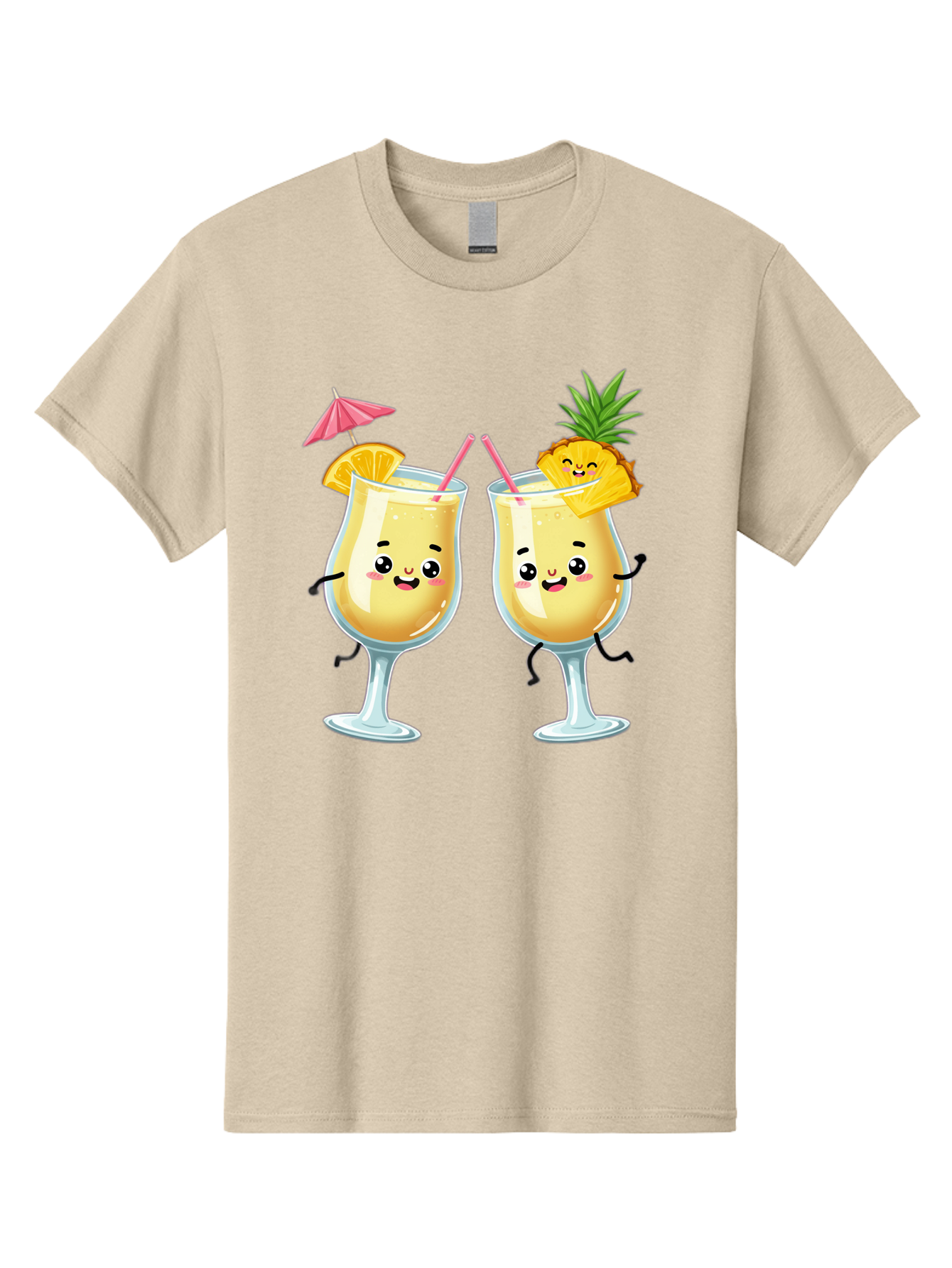 Cocktail-Glasses Men'S Graphic Tee, 100% Cotton, Comfortable Casual Summer Wear, Machine Washable, Cartoon Cocktail Glasses, Summer Drinks, Pineapple Cocktail, Orange Slice Garnish, Pink Umbrella, Funny Drinks, Tropical Beverages, Bac873
