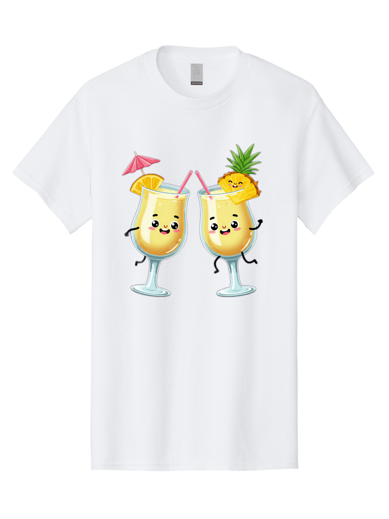Cocktail-Glasses Men'S Graphic Tee, 100% Cotton, Comfortable Casual Summer Wear, Machine Washable, Cartoon Cocktail Glasses, Summer Drinks, Pineapple Cocktail, Orange Slice Garnish, Pink Umbrella, Funny Drinks, Tropical Beverages, Bac873