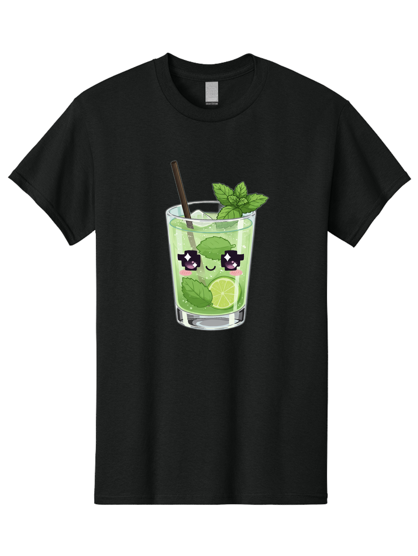 Cocktail-Mojito Men'S Graphic Tee, 100% Cotton, Comfortable Casual Summer Wear, Machine Washable, Mint Leaves, Lime Slice, Mojito Cocktail, Cartoon Character, Refreshing Drink, Cool Beverage, Summer Vibes, Cute Face Bac874