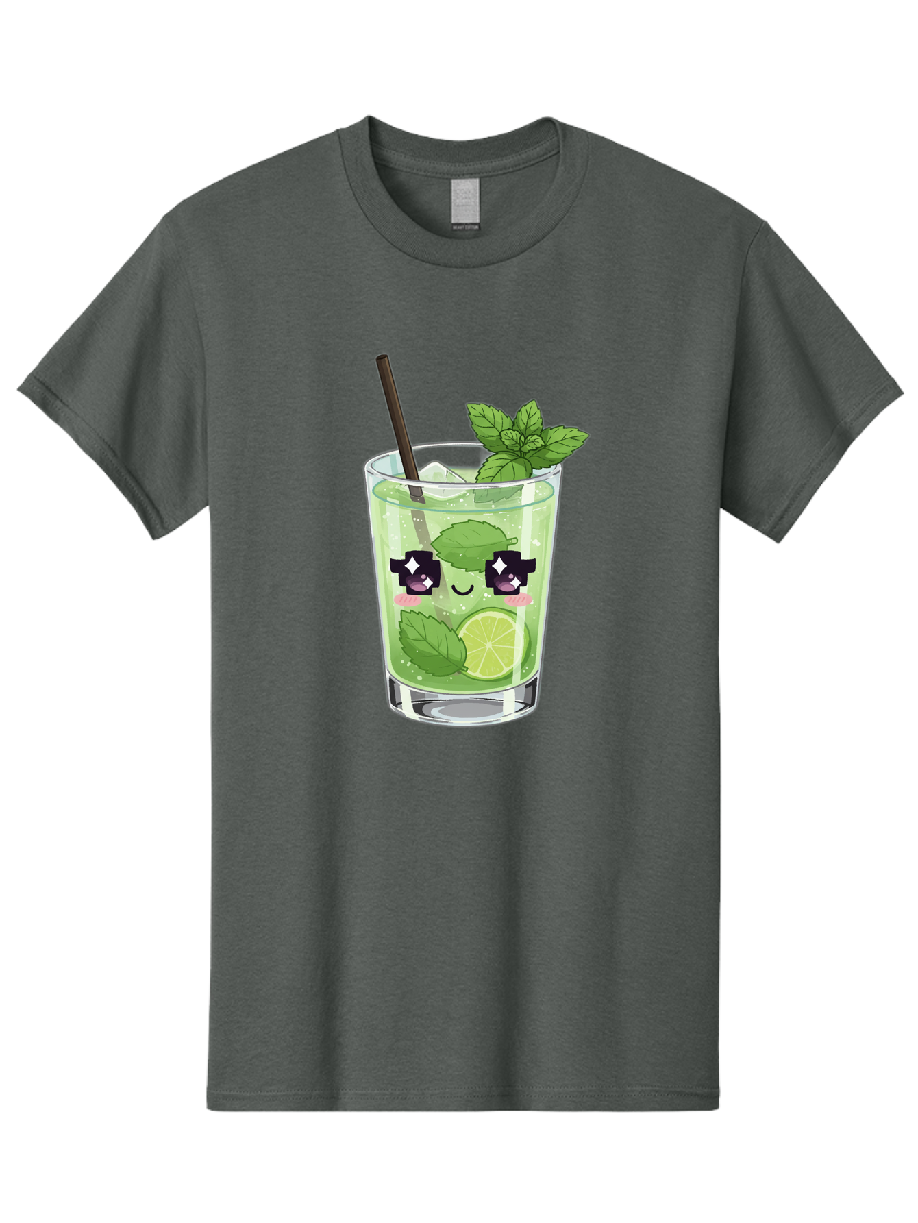 Cocktail-Mojito Men'S Graphic Tee, 100% Cotton, Comfortable Casual Summer Wear, Machine Washable, Mint Leaves, Lime Slice, Mojito Cocktail, Cartoon Character, Refreshing Drink, Cool Beverage, Summer Vibes, Cute Face Bac874