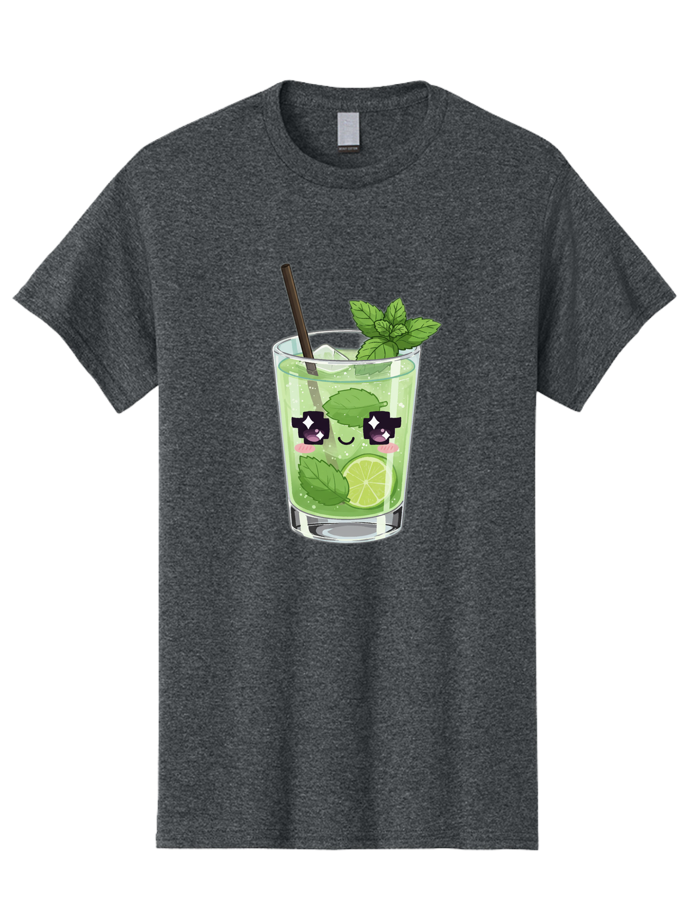 Cocktail-Mojito Men'S Graphic Tee, 100% Cotton, Comfortable Casual Summer Wear, Machine Washable, Mint Leaves, Lime Slice, Mojito Cocktail, Cartoon Character, Refreshing Drink, Cool Beverage, Summer Vibes, Cute Face Bac874