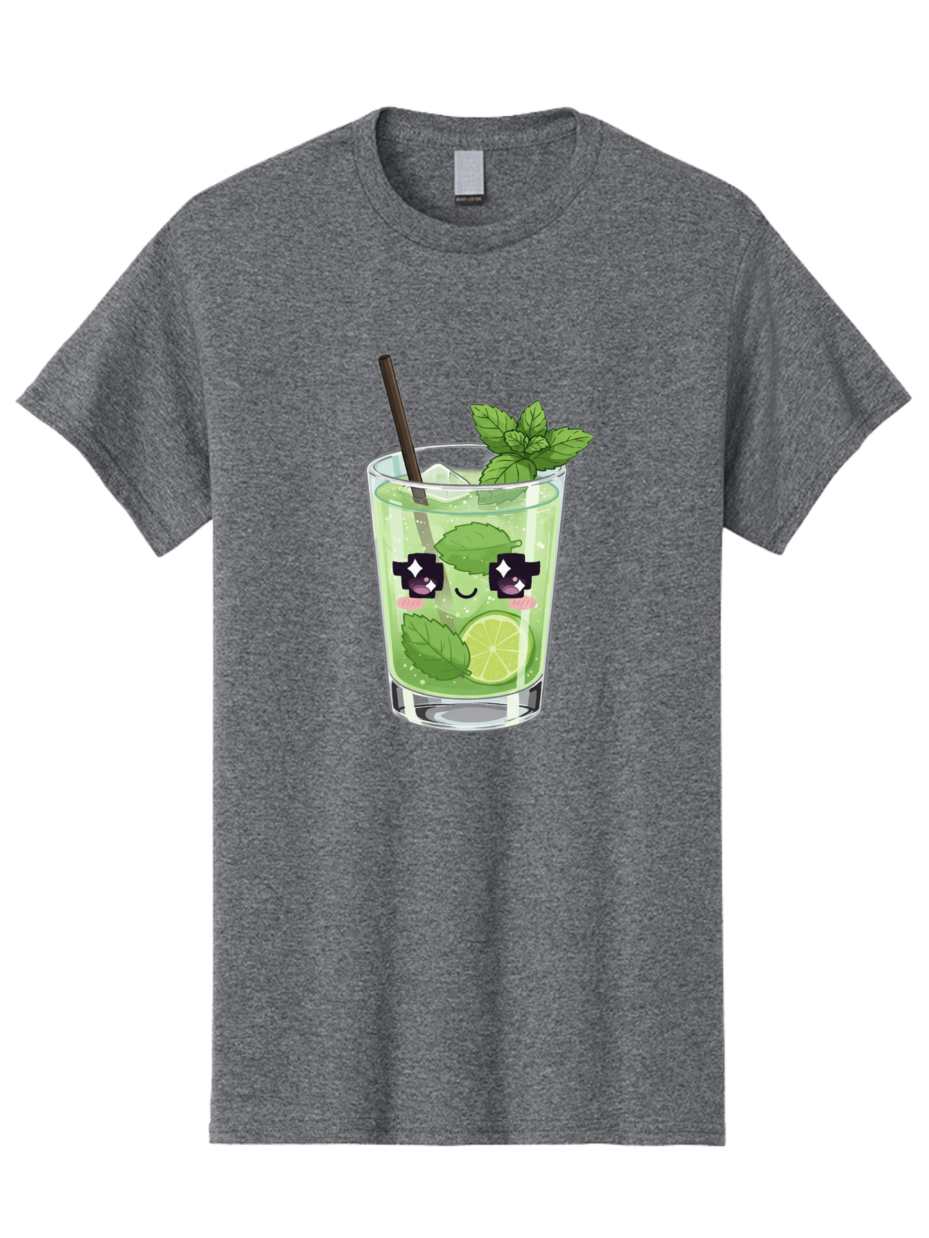 Cocktail-Mojito Men'S Graphic Tee, 100% Cotton, Comfortable Casual Summer Wear, Machine Washable, Mint Leaves, Lime Slice, Mojito Cocktail, Cartoon Character, Refreshing Drink, Cool Beverage, Summer Vibes, Cute Face Bac874