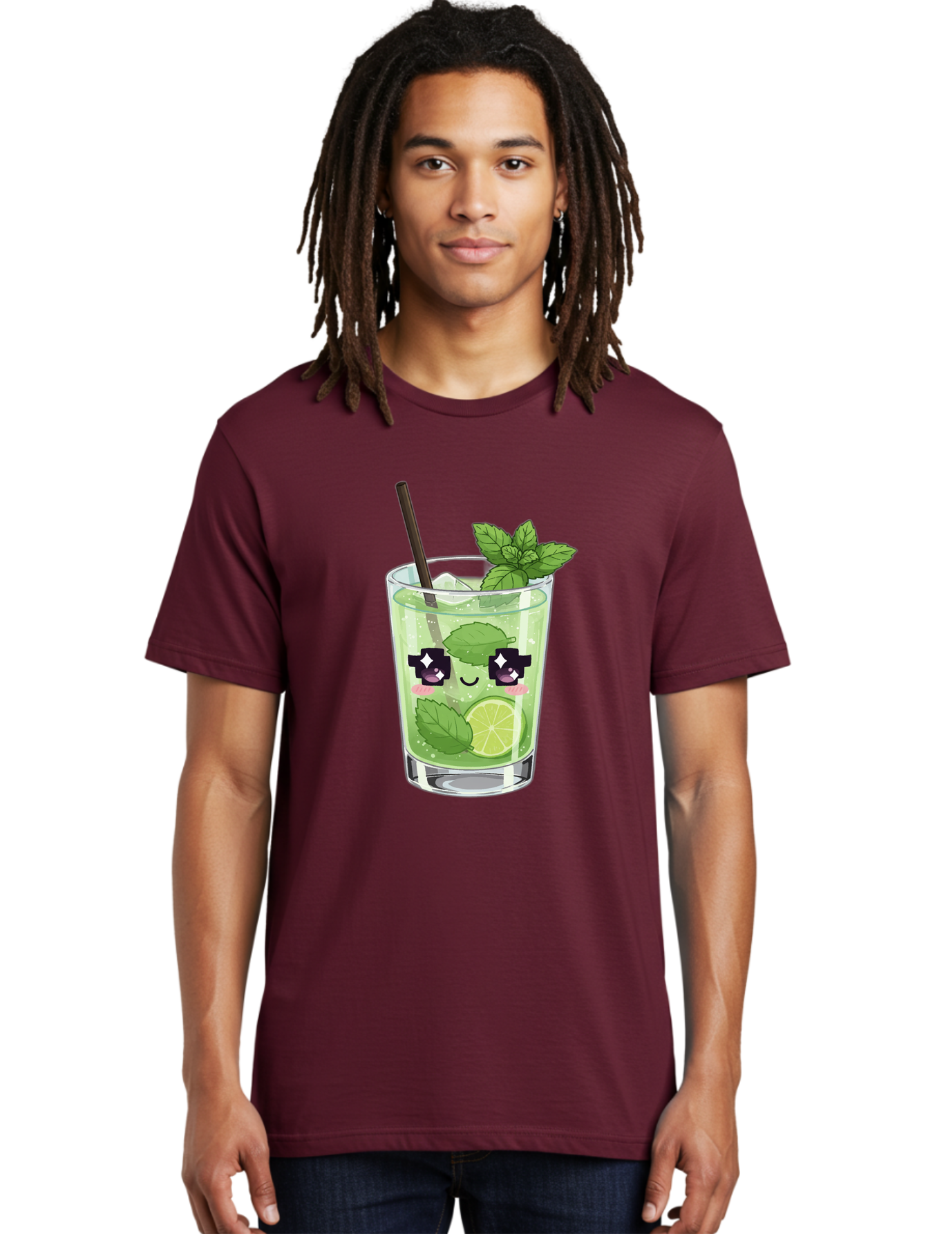 Cocktail-Mojito Men'S Graphic Tee, 100% Cotton, Comfortable Casual Summer Wear, Machine Washable, Mint Leaves, Lime Slice, Mojito Cocktail, Cartoon Character, Refreshing Drink, Cool Beverage, Summer Vibes, Cute Face Bac874