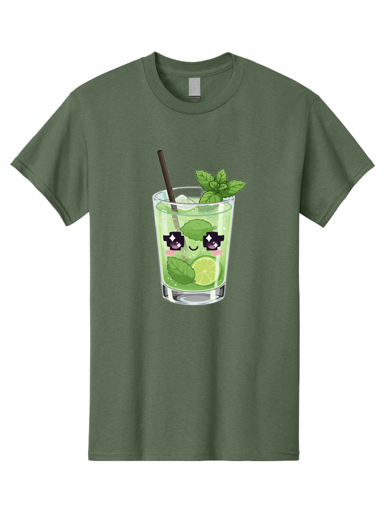 Cocktail-Mojito Men'S Graphic Tee, 100% Cotton, Comfortable Casual Summer Wear, Machine Washable, Mint Leaves, Lime Slice, Mojito Cocktail, Cartoon Character, Refreshing Drink, Cool Beverage, Summer Vibes, Cute Face Bac874