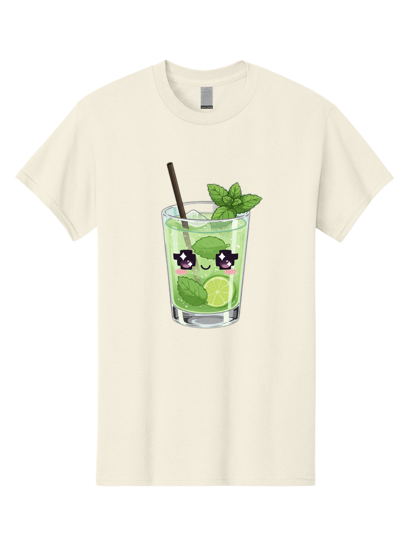 Cocktail-Mojito Men'S Graphic Tee, 100% Cotton, Comfortable Casual Summer Wear, Machine Washable, Mint Leaves, Lime Slice, Mojito Cocktail, Cartoon Character, Refreshing Drink, Cool Beverage, Summer Vibes, Cute Face Bac874