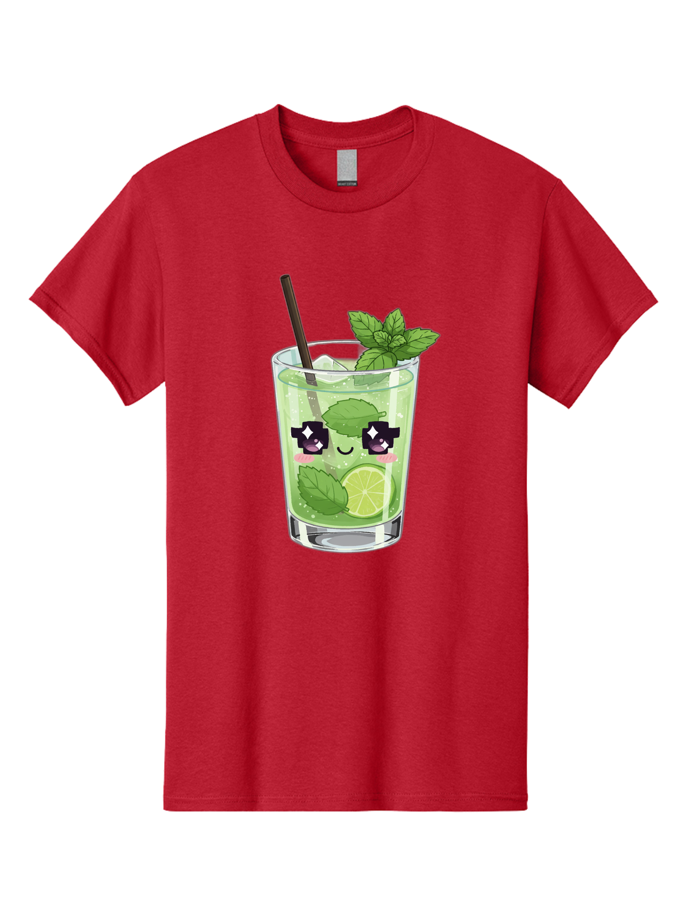 Cocktail-Mojito Men'S Graphic Tee, 100% Cotton, Comfortable Casual Summer Wear, Machine Washable, Mint Leaves, Lime Slice, Mojito Cocktail, Cartoon Character, Refreshing Drink, Cool Beverage, Summer Vibes, Cute Face Bac874