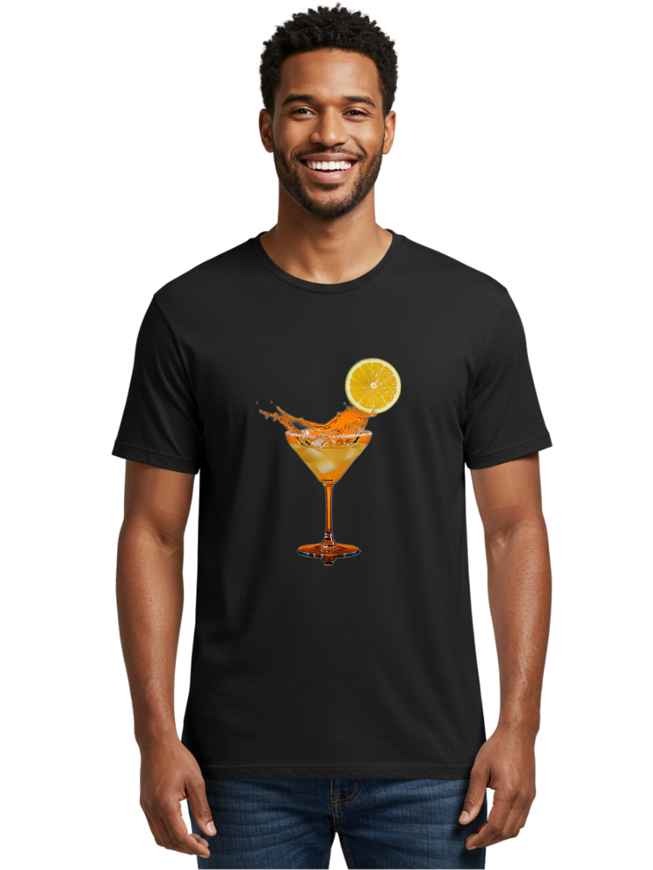 Cocktail-Splash Men'S Graphic Tee, 100% Cotton, Comfortable Casual Summer Wear, Machine Washable, Martini Glass, Orange Cocktail, Splash Effect, Citrus Twist, Refreshing Drink, Elegant Glassware, Stylish Beverage, Orange Slice Garnish, Bac876