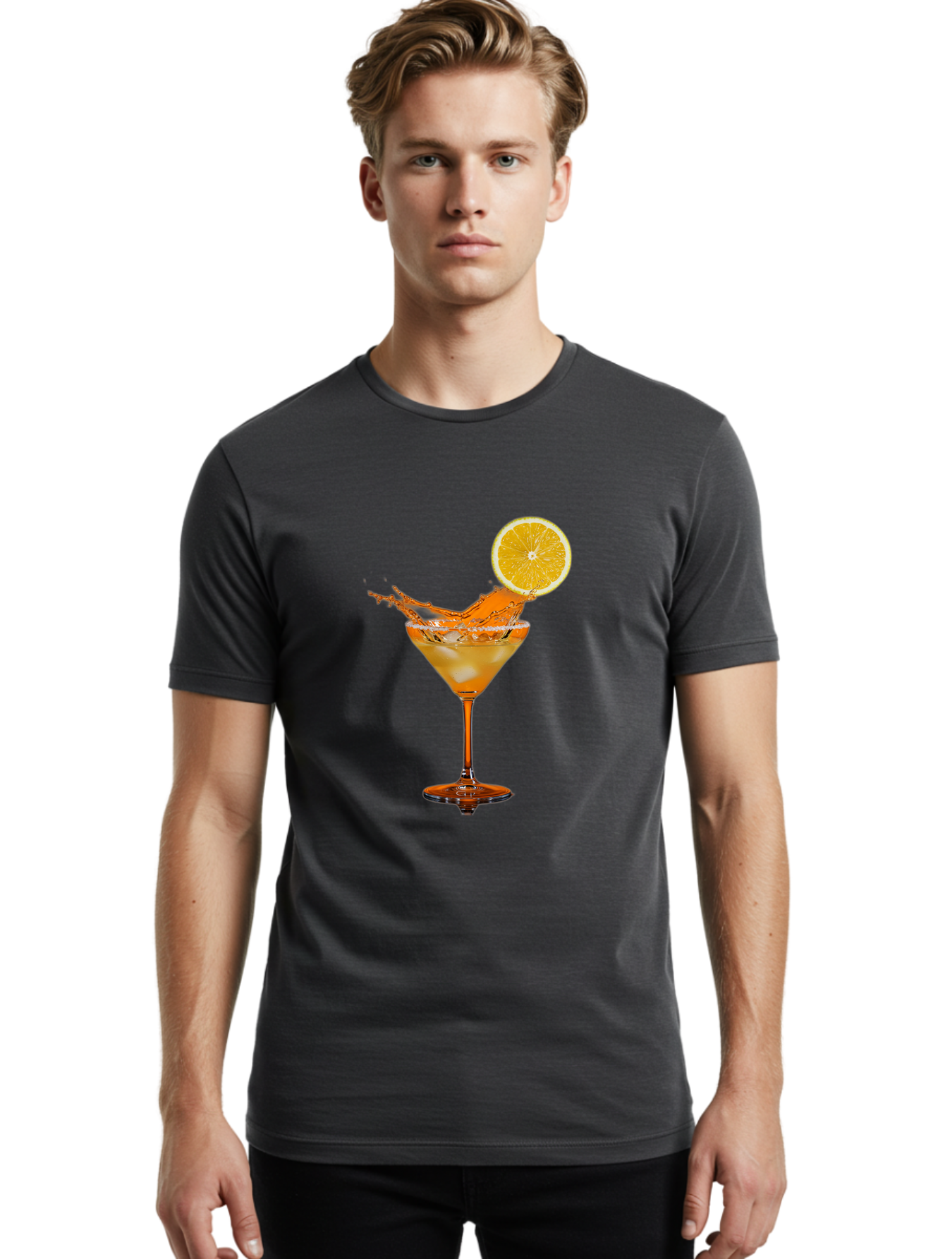 Cocktail-Splash Men'S Graphic Tee, 100% Cotton, Comfortable Casual Summer Wear, Machine Washable, Martini Glass, Orange Cocktail, Splash Effect, Citrus Twist, Refreshing Drink, Elegant Glassware, Stylish Beverage, Orange Slice Garnish, Bac876