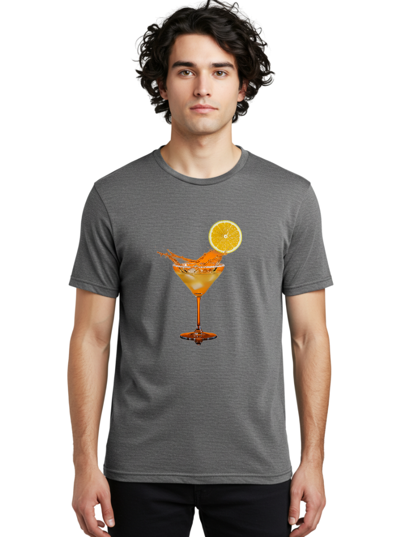 Cocktail-Splash Men'S Graphic Tee, 100% Cotton, Comfortable Casual Summer Wear, Machine Washable, Martini Glass, Orange Cocktail, Splash Effect, Citrus Twist, Refreshing Drink, Elegant Glassware, Stylish Beverage, Orange Slice Garnish, Bac876