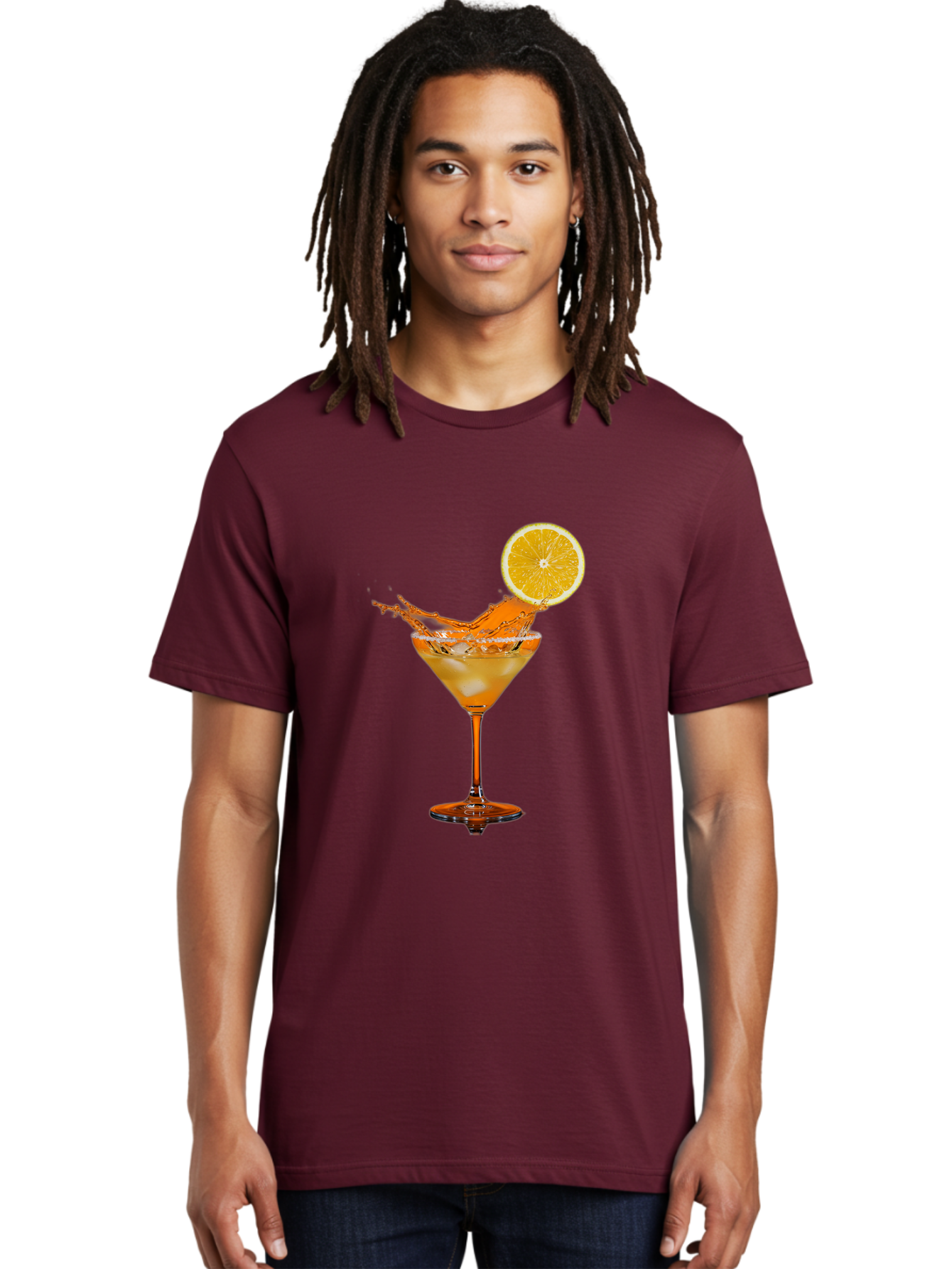 Cocktail-Splash Men'S Graphic Tee, 100% Cotton, Comfortable Casual Summer Wear, Machine Washable, Martini Glass, Orange Cocktail, Splash Effect, Citrus Twist, Refreshing Drink, Elegant Glassware, Stylish Beverage, Orange Slice Garnish, Bac876