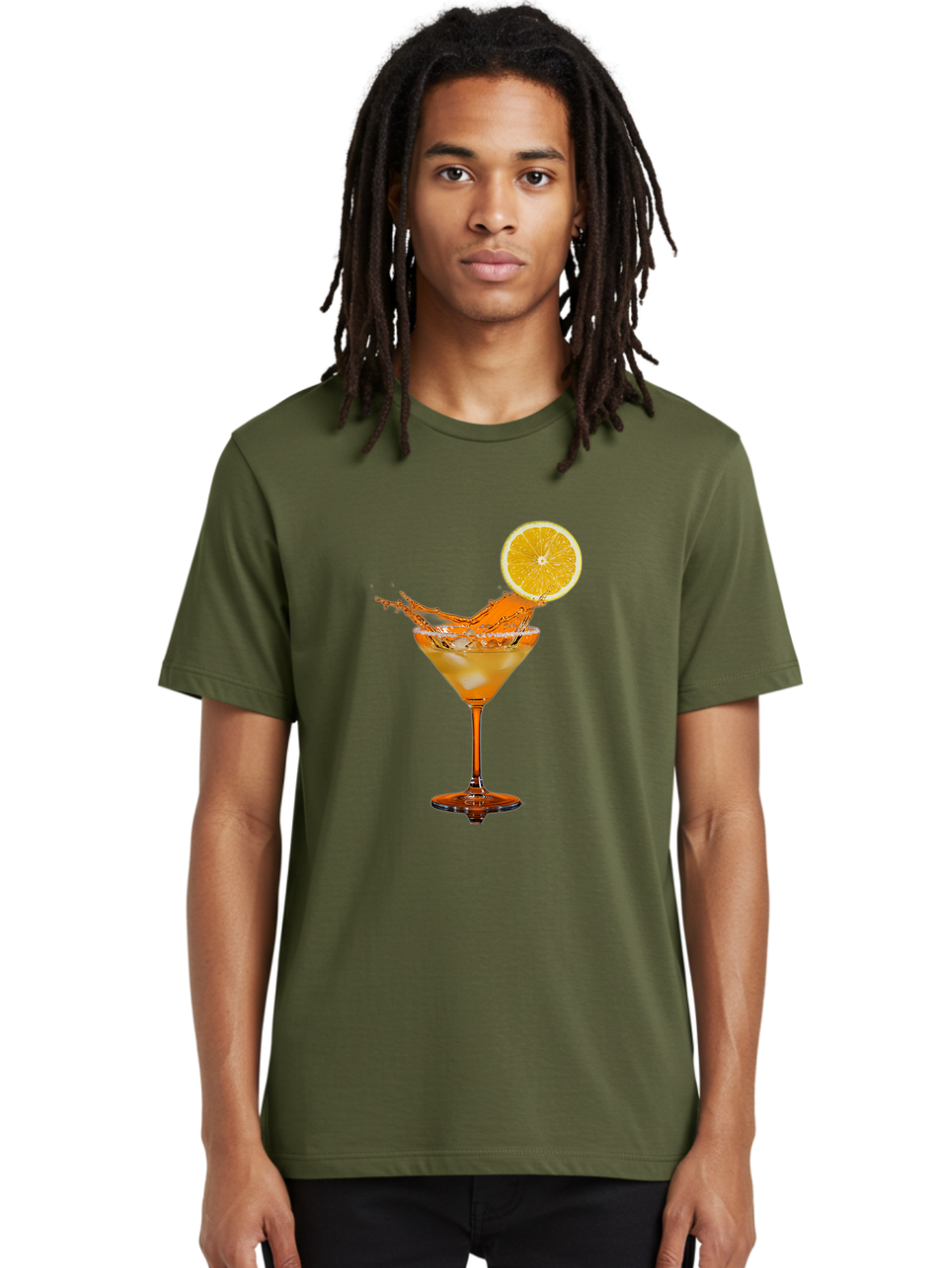 Cocktail-Splash Men'S Graphic Tee, 100% Cotton, Comfortable Casual Summer Wear, Machine Washable, Martini Glass, Orange Cocktail, Splash Effect, Citrus Twist, Refreshing Drink, Elegant Glassware, Stylish Beverage, Orange Slice Garnish, Bac876