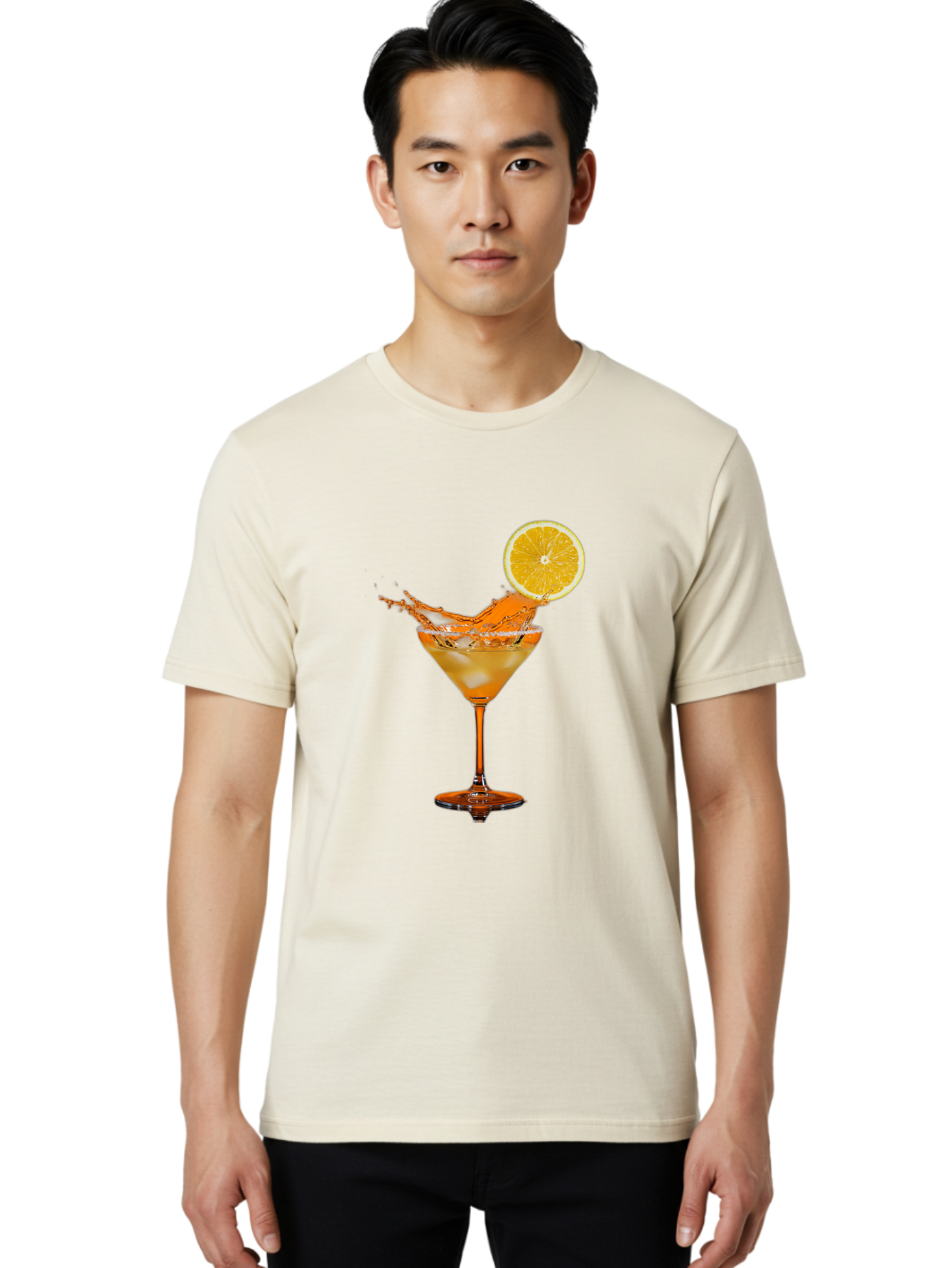 Cocktail-Splash Men'S Graphic Tee, 100% Cotton, Comfortable Casual Summer Wear, Machine Washable, Martini Glass, Orange Cocktail, Splash Effect, Citrus Twist, Refreshing Drink, Elegant Glassware, Stylish Beverage, Orange Slice Garnish, Bac876