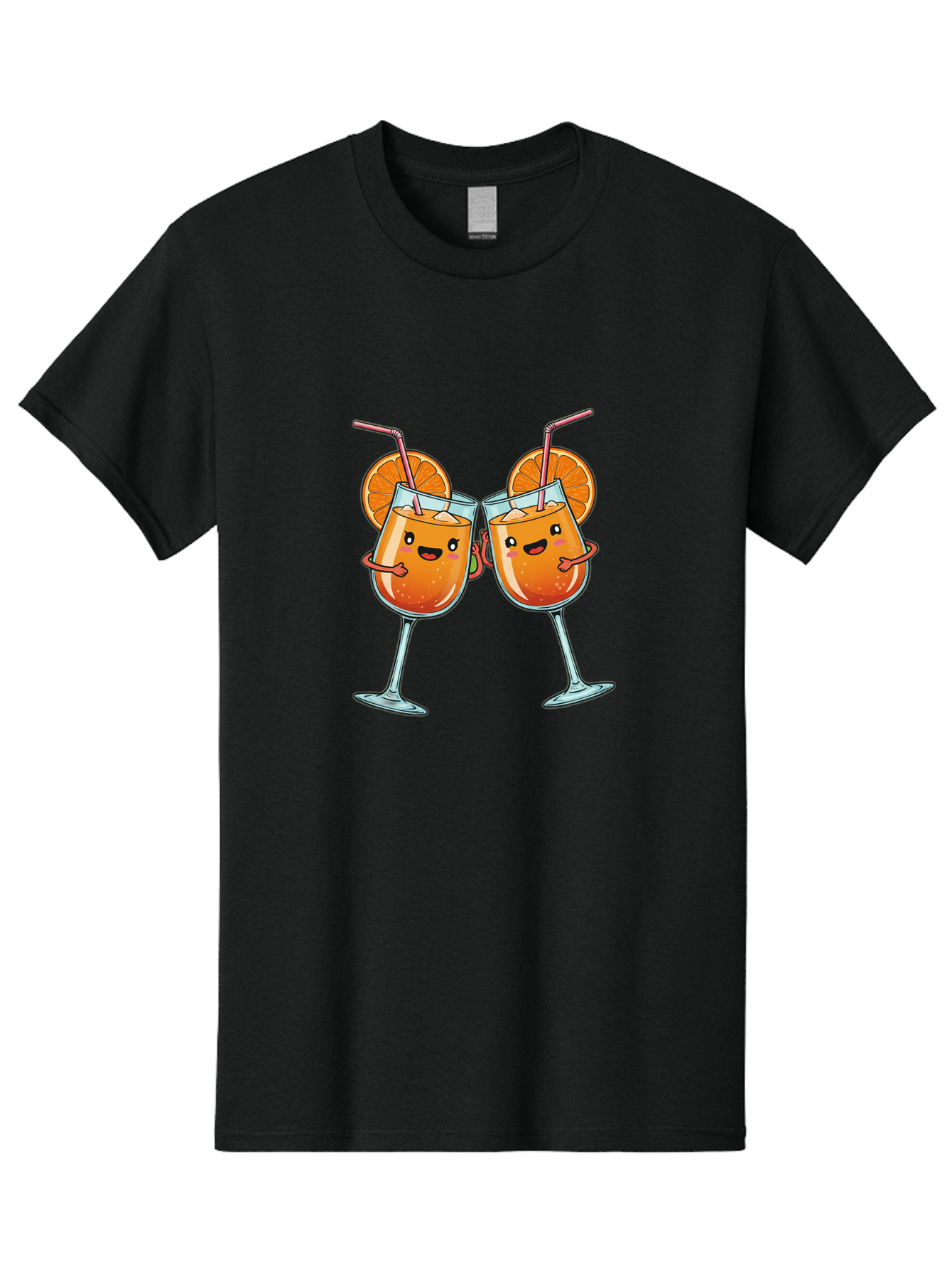 Cocktail-Toast Men'S Graphic Tee, 100% Cotton, Comfortable Casual Summer Wear, Machine Washable, Orange Cocktails, Wine Glasses Toasting, Cartoon Drinks, Orange Slices, Straws, Happy Faces, Fun Illustration, Cheers, Refreshing Drinks, Bac877
