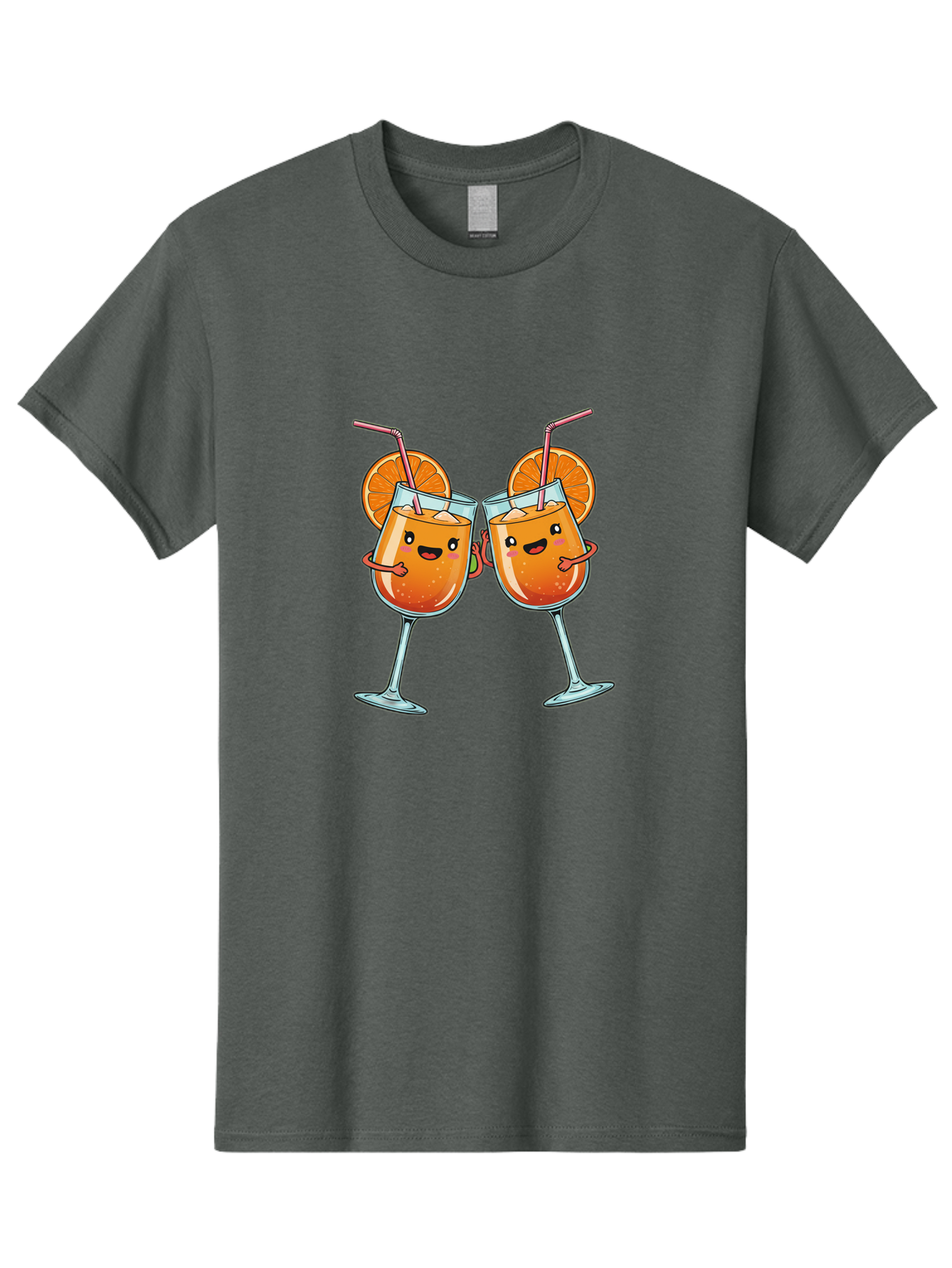 Cocktail-Toast Men'S Graphic Tee, 100% Cotton, Comfortable Casual Summer Wear, Machine Washable, Orange Cocktails, Wine Glasses Toasting, Cartoon Drinks, Orange Slices, Straws, Happy Faces, Fun Illustration, Cheers, Refreshing Drinks, Bac877