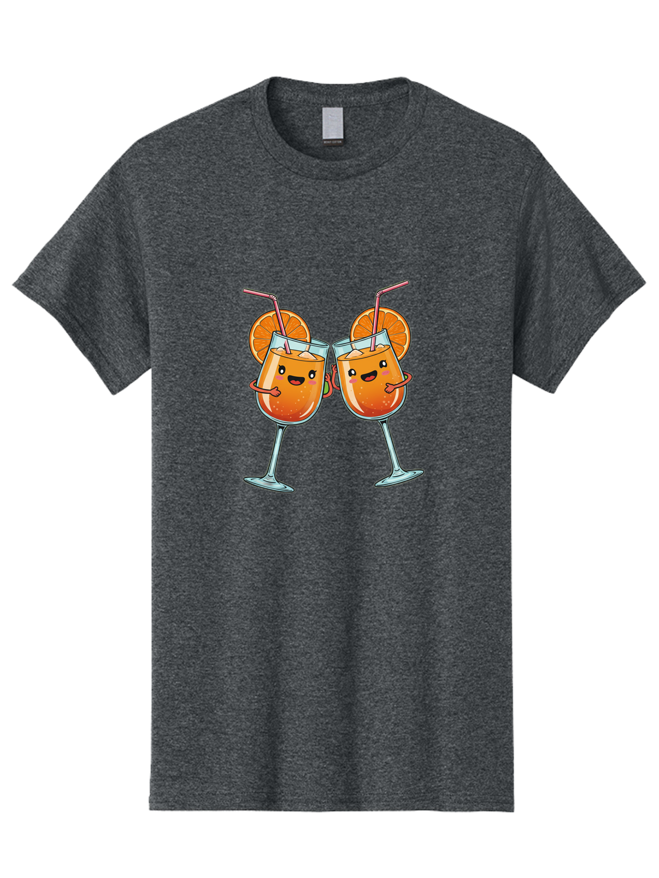Cocktail-Toast Men'S Graphic Tee, 100% Cotton, Comfortable Casual Summer Wear, Machine Washable, Orange Cocktails, Wine Glasses Toasting, Cartoon Drinks, Orange Slices, Straws, Happy Faces, Fun Illustration, Cheers, Refreshing Drinks, Bac877