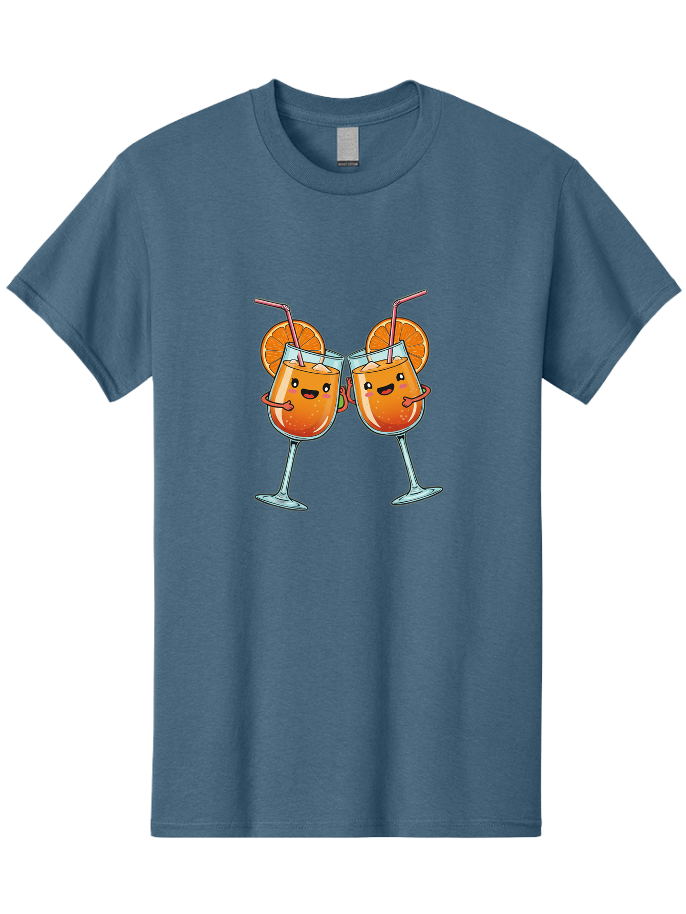 Cocktail-Toast Men'S Graphic Tee, 100% Cotton, Comfortable Casual Summer Wear, Machine Washable, Orange Cocktails, Wine Glasses Toasting, Cartoon Drinks, Orange Slices, Straws, Happy Faces, Fun Illustration, Cheers, Refreshing Drinks, Bac877