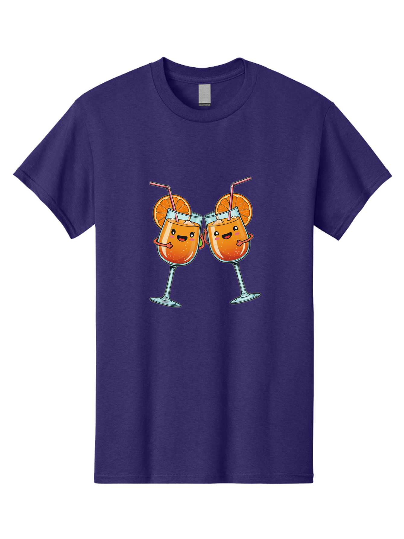Cocktail-Toast Men'S Graphic Tee, 100% Cotton, Comfortable Casual Summer Wear, Machine Washable, Orange Cocktails, Wine Glasses Toasting, Cartoon Drinks, Orange Slices, Straws, Happy Faces, Fun Illustration, Cheers, Refreshing Drinks, Bac877