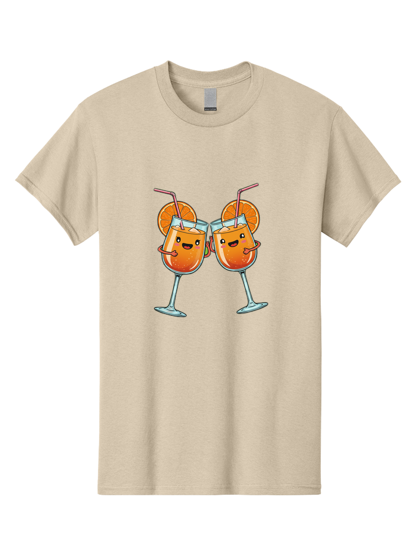 Cocktail-Toast Men'S Graphic Tee, 100% Cotton, Comfortable Casual Summer Wear, Machine Washable, Orange Cocktails, Wine Glasses Toasting, Cartoon Drinks, Orange Slices, Straws, Happy Faces, Fun Illustration, Cheers, Refreshing Drinks, Bac877