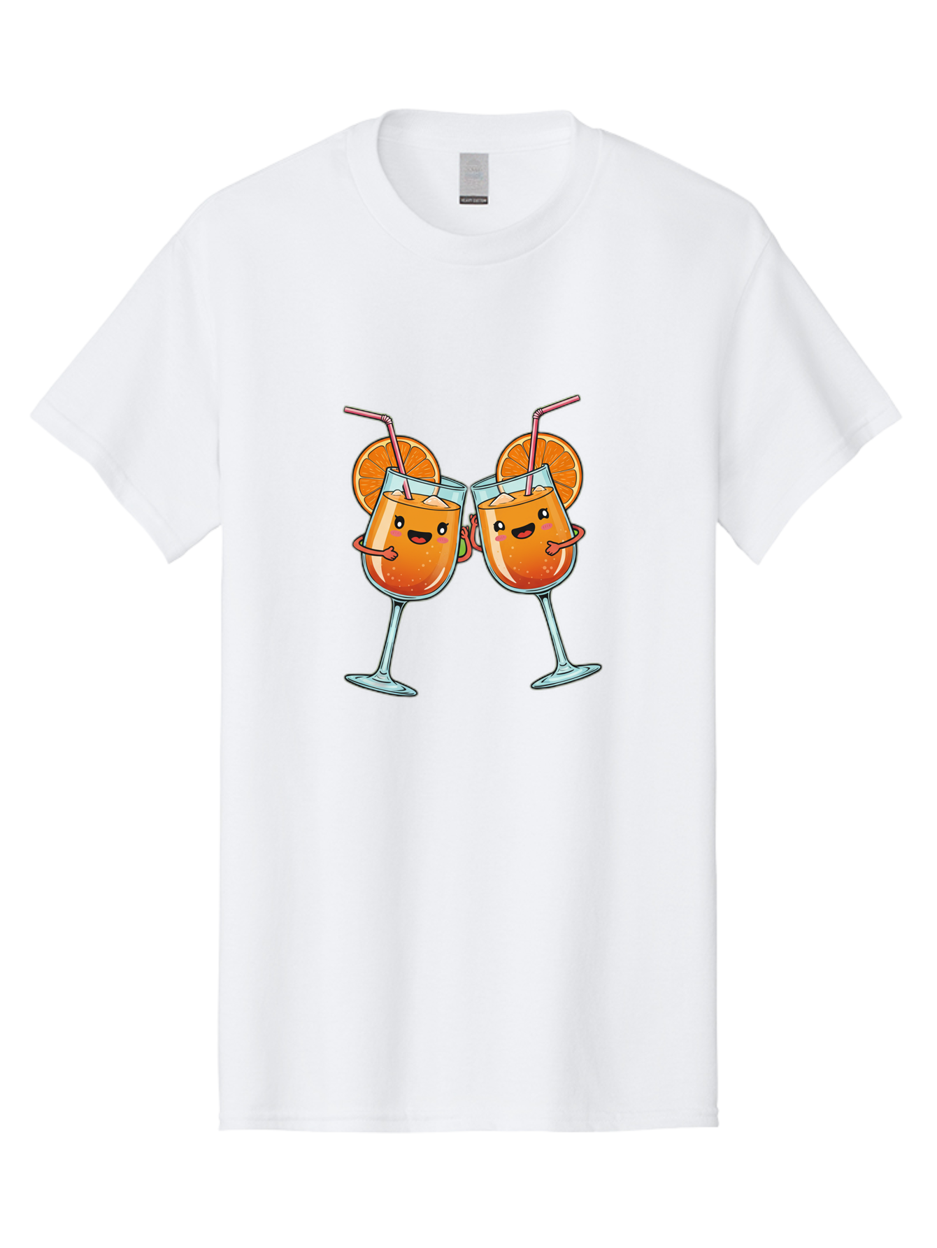 Cocktail-Toast Men'S Graphic Tee, 100% Cotton, Comfortable Casual Summer Wear, Machine Washable, Orange Cocktails, Wine Glasses Toasting, Cartoon Drinks, Orange Slices, Straws, Happy Faces, Fun Illustration, Cheers, Refreshing Drinks, Bac877