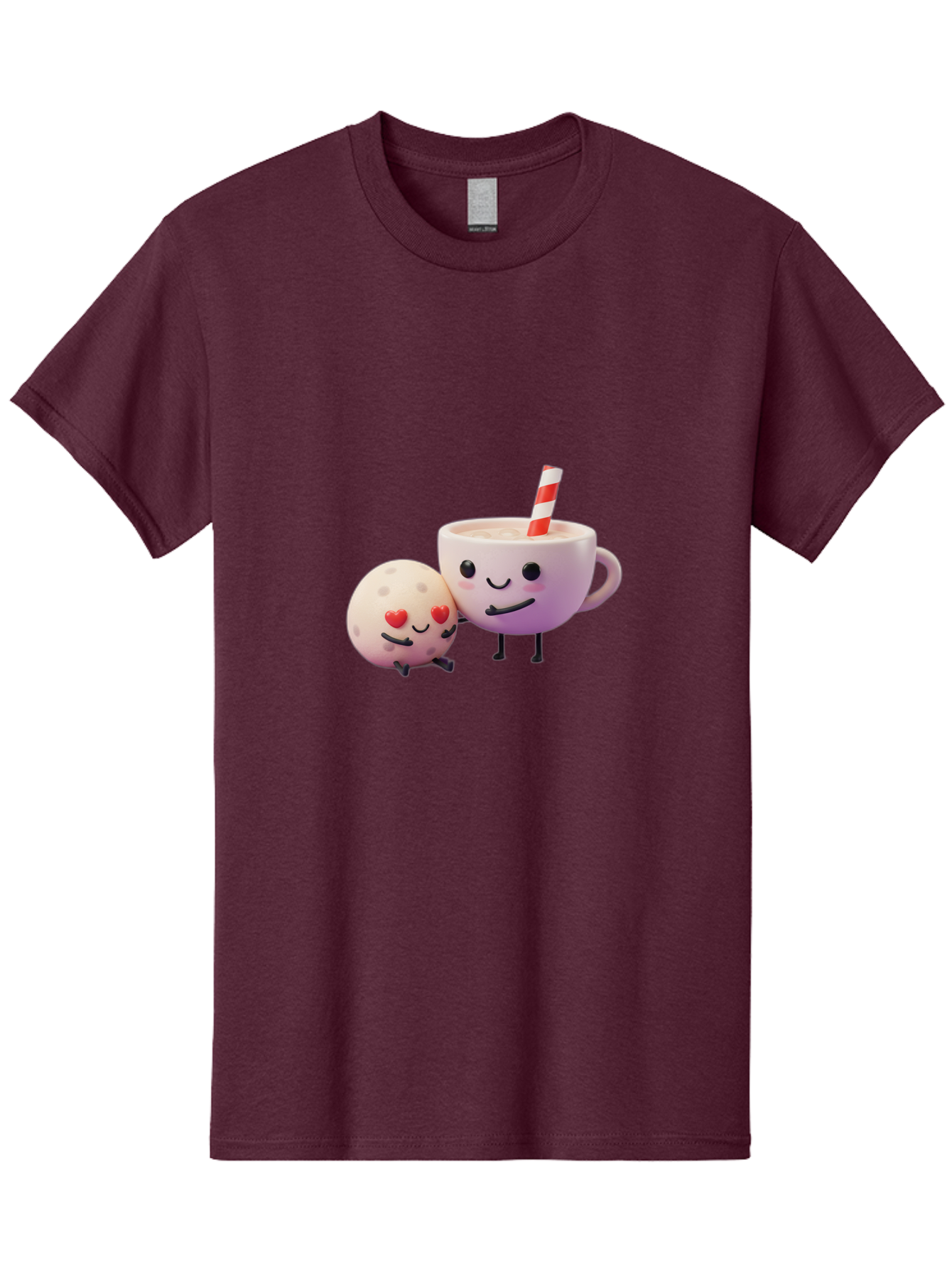 Coffee-Cup-And-Cookie Men'S Graphic Tee, 100% Cotton, Comfortable Casual Summer Wear, Machine Washable, Cartoon Cup, Smiling Cookie, Heart Eyes, Striped Straw, Cute Characters, Anthropomorphic Objects, Playful Design, Whimsical Illustration, Bac878