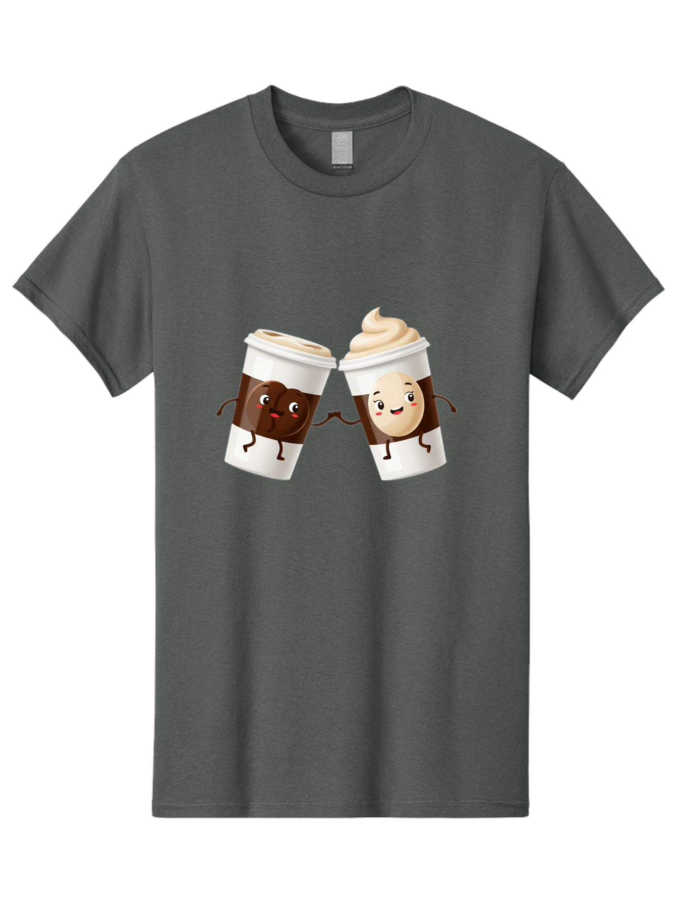 Coffee-Cups Men'S Graphic Tee, 100% Cotton, Comfortable Casual Summer Wear, Machine Washable, Cartoon Coffee Cups, Coffee Characters, Happy Faces, Anthropomorphic Cups, Playful Illustration, Hot Beverages, Cartoon Style, Cup Designs, Bac879