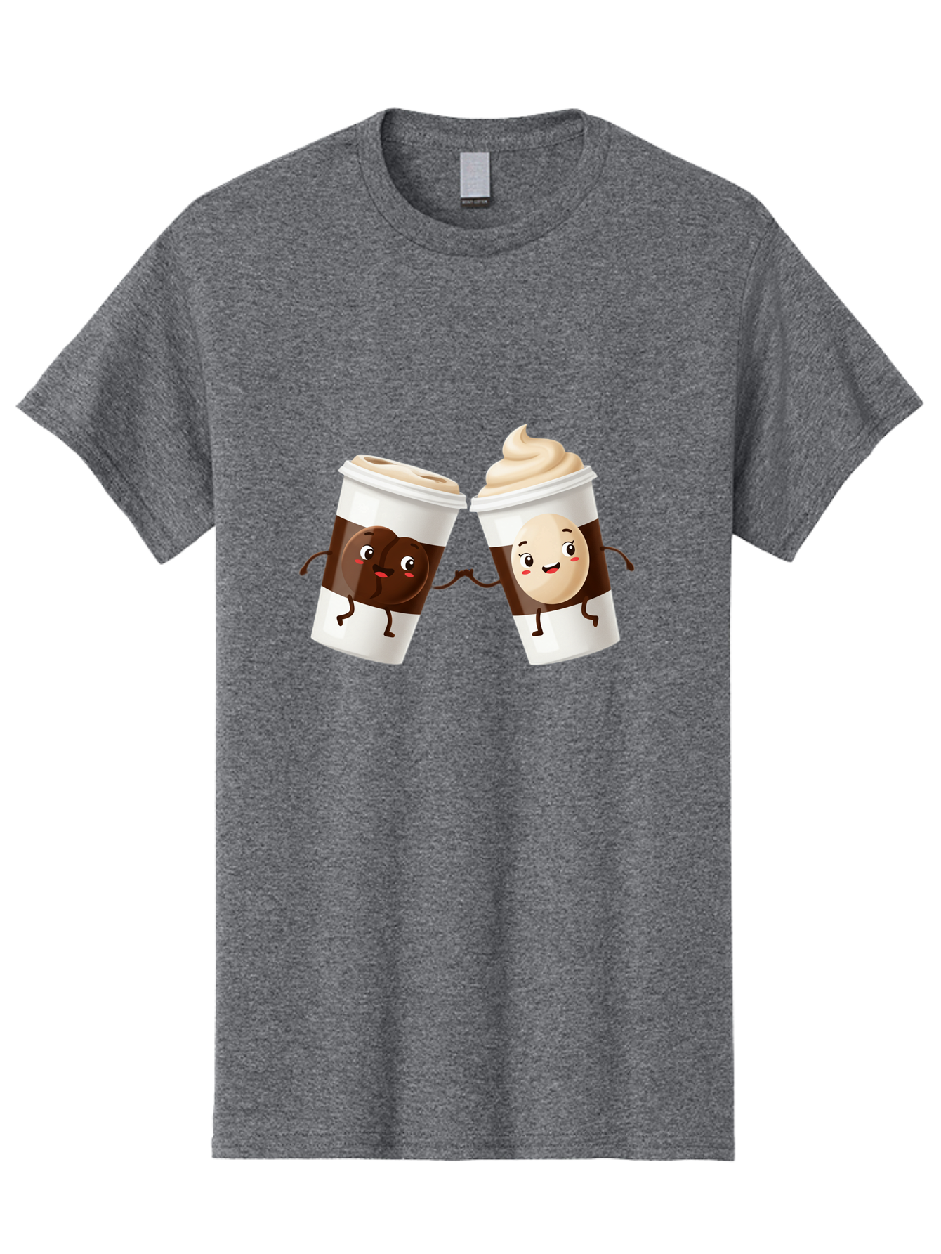 Coffee-Cups Men'S Graphic Tee, 100% Cotton, Comfortable Casual Summer Wear, Machine Washable, Cartoon Coffee Cups, Coffee Characters, Happy Faces, Anthropomorphic Cups, Playful Illustration, Hot Beverages, Cartoon Style, Cup Designs, Bac879