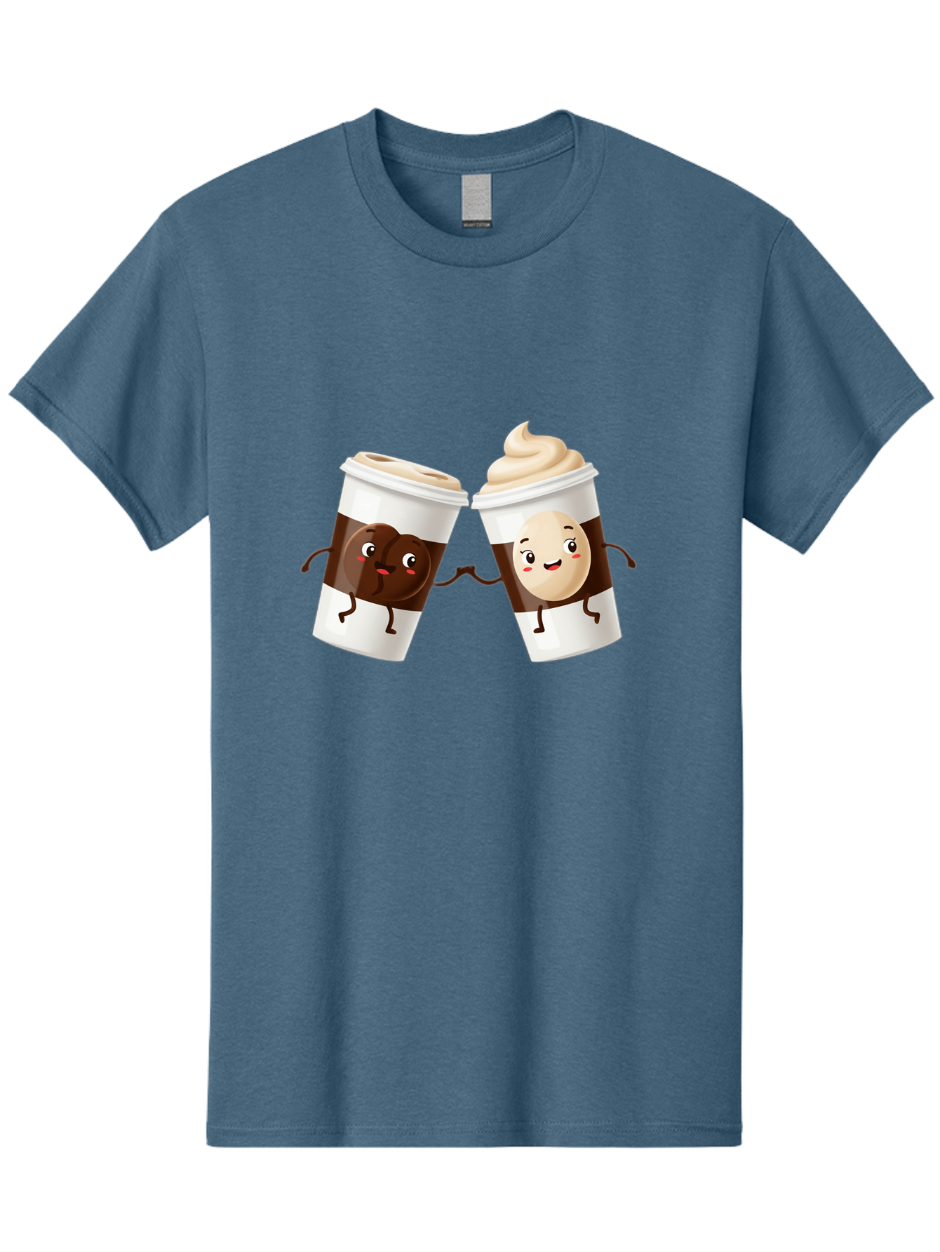 Coffee-Cups Men'S Graphic Tee, 100% Cotton, Comfortable Casual Summer Wear, Machine Washable, Cartoon Coffee Cups, Coffee Characters, Happy Faces, Anthropomorphic Cups, Playful Illustration, Hot Beverages, Cartoon Style, Cup Designs, Bac879