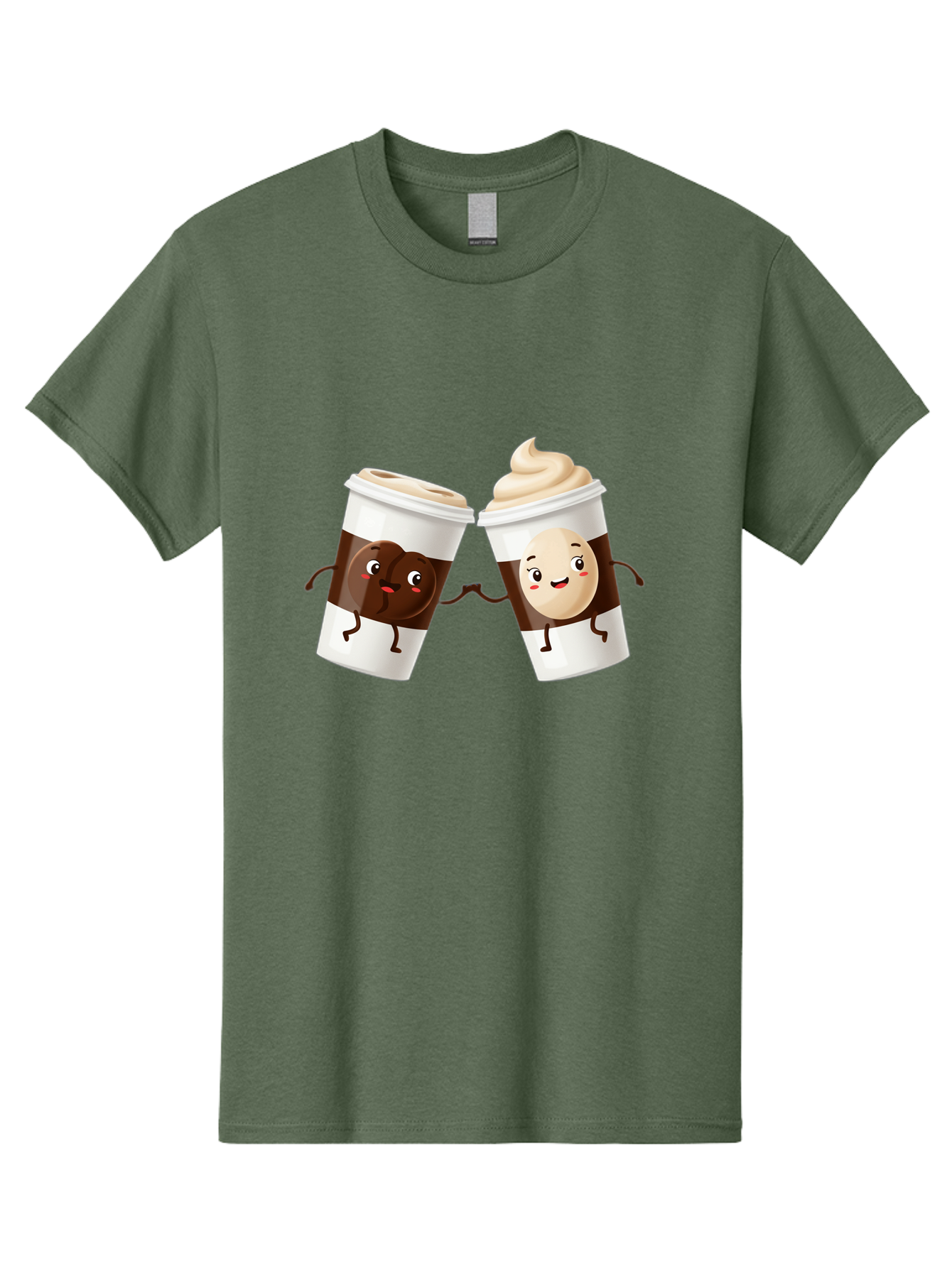 Coffee-Cups Men'S Graphic Tee, 100% Cotton, Comfortable Casual Summer Wear, Machine Washable, Cartoon Coffee Cups, Coffee Characters, Happy Faces, Anthropomorphic Cups, Playful Illustration, Hot Beverages, Cartoon Style, Cup Designs, Bac879