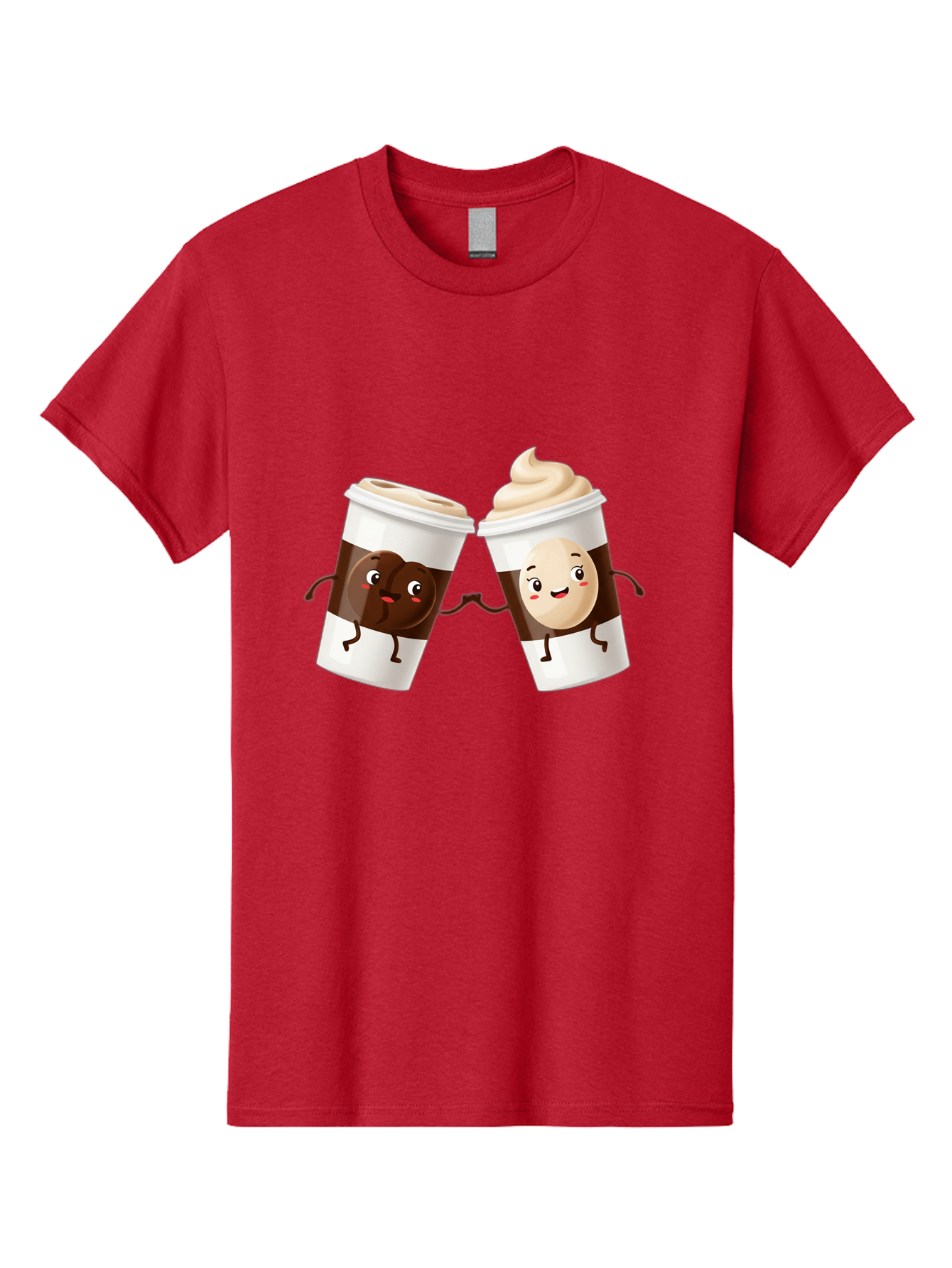 Coffee-Cups Men'S Graphic Tee, 100% Cotton, Comfortable Casual Summer Wear, Machine Washable, Cartoon Coffee Cups, Coffee Characters, Happy Faces, Anthropomorphic Cups, Playful Illustration, Hot Beverages, Cartoon Style, Cup Designs, Bac879