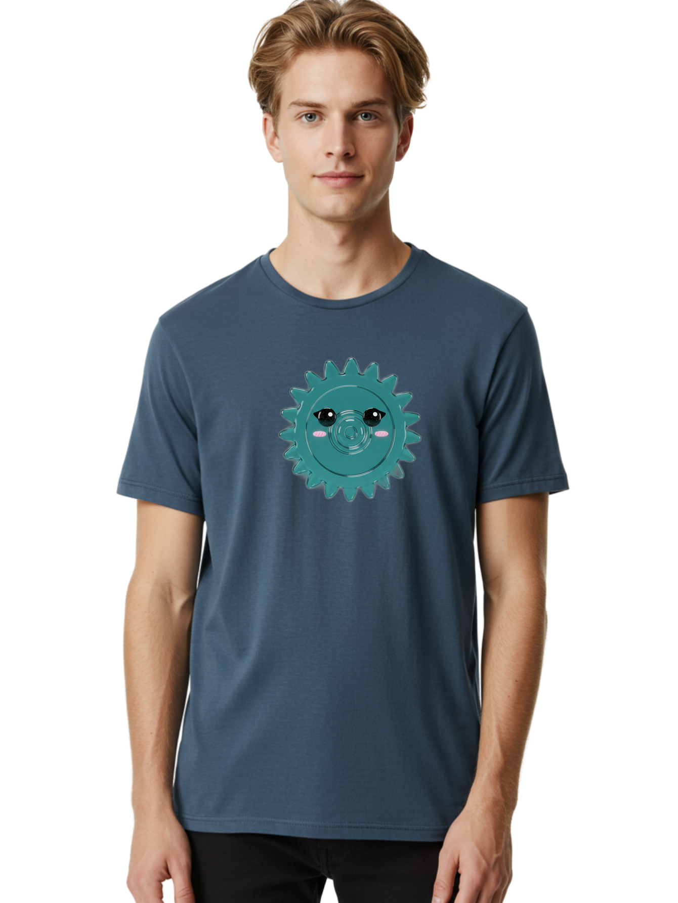 Cog-With-Eyes Men'S Graphic Tee, 100% Cotton, Comfortable Casual Summer Wear, Machine Washable, Cartoon Cog, Mechanical Face, Cute Illustration, Digital Art, Spiky Gear, Playful Design, Tech-Inspired, Fun Character, Machinery Personified, Bac883