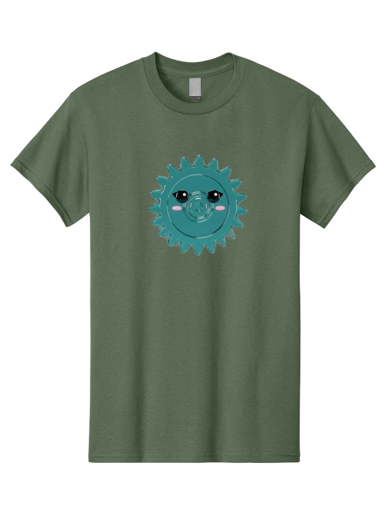 Cog-With-Eyes Men'S Graphic Tee, 100% Cotton, Comfortable Casual Summer Wear, Machine Washable, Cartoon Cog, Mechanical Face, Cute Illustration, Digital Art, Spiky Gear, Playful Design, Tech-Inspired, Fun Character, Machinery Personified, Bac883