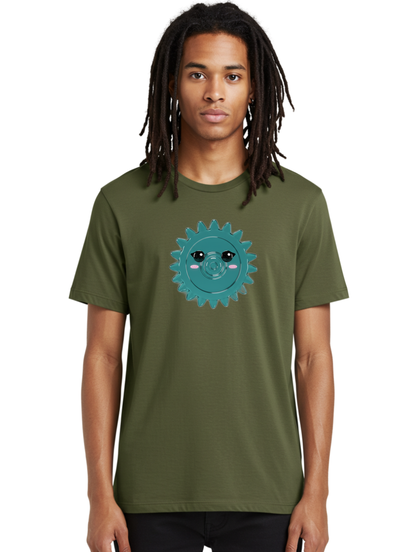 Cog-With-Eyes Men'S Graphic Tee, 100% Cotton, Comfortable Casual Summer Wear, Machine Washable, Cartoon Cog, Mechanical Face, Cute Illustration, Digital Art, Spiky Gear, Playful Design, Tech-Inspired, Fun Character, Machinery Personified, Bac883