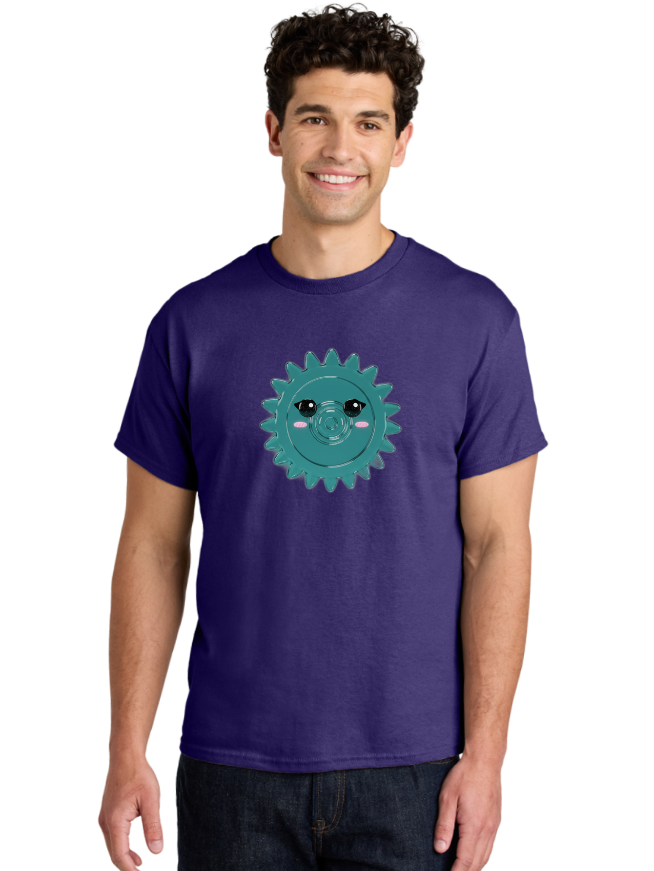 Cog-With-Eyes Men'S Graphic Tee, 100% Cotton, Comfortable Casual Summer Wear, Machine Washable, Cartoon Cog, Mechanical Face, Cute Illustration, Digital Art, Spiky Gear, Playful Design, Tech-Inspired, Fun Character, Machinery Personified, Bac883