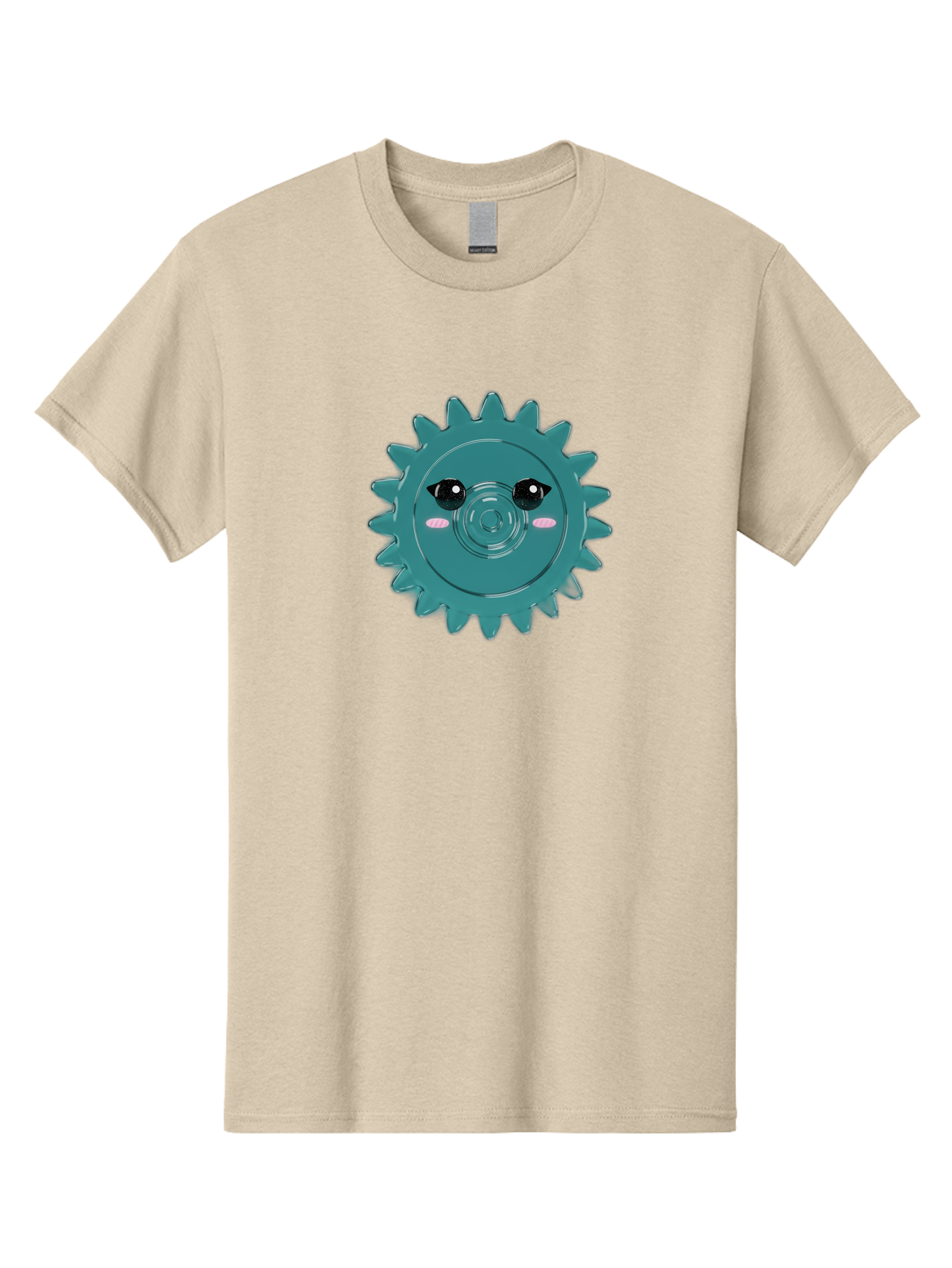Cog-With-Eyes Men'S Graphic Tee, 100% Cotton, Comfortable Casual Summer Wear, Machine Washable, Cartoon Cog, Mechanical Face, Cute Illustration, Digital Art, Spiky Gear, Playful Design, Tech-Inspired, Fun Character, Machinery Personified, Bac883