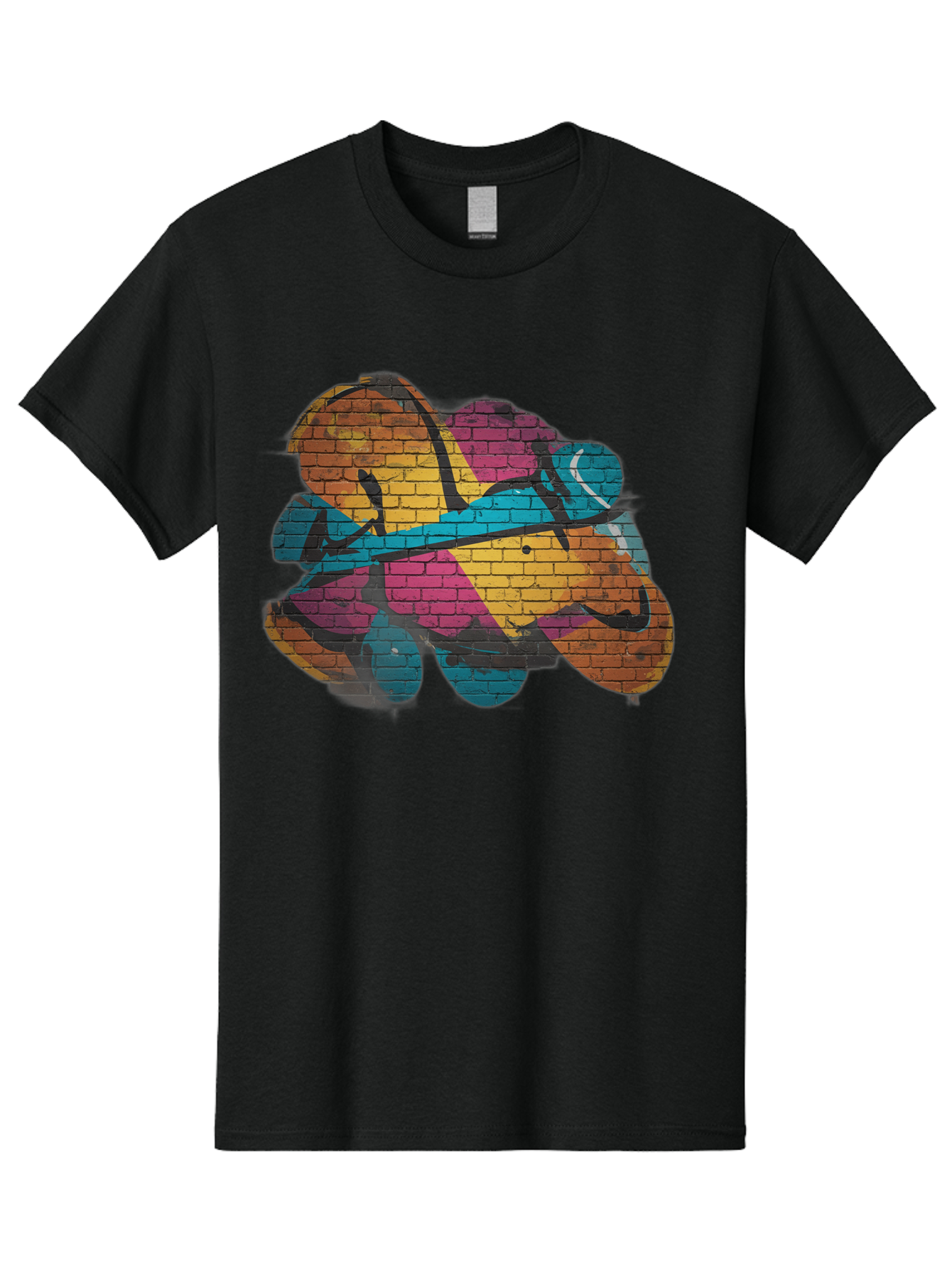 Colorful-Graffiti Men'S Graphic Tee, 100% Cotton, Comfortable Casual Summer Wear, Machine Washable, Graffiti Art, Street Art, Urban Design, Shamrock, Four-Leaf Clover, Colorful Mural, Vibrant Colors, Brick Texture, Symbolic Representation Bac884
