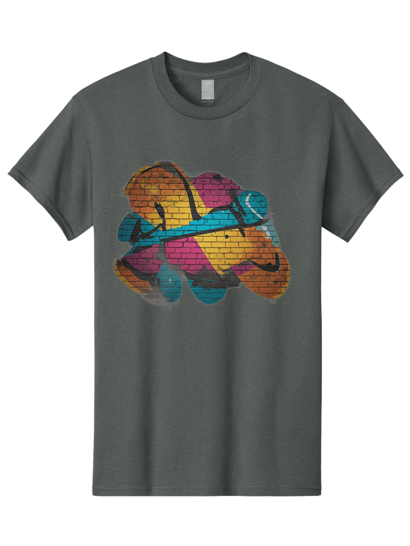 Colorful-Graffiti Men'S Graphic Tee, 100% Cotton, Comfortable Casual Summer Wear, Machine Washable, Graffiti Art, Street Art, Urban Design, Shamrock, Four-Leaf Clover, Colorful Mural, Vibrant Colors, Brick Texture, Symbolic Representation Bac884