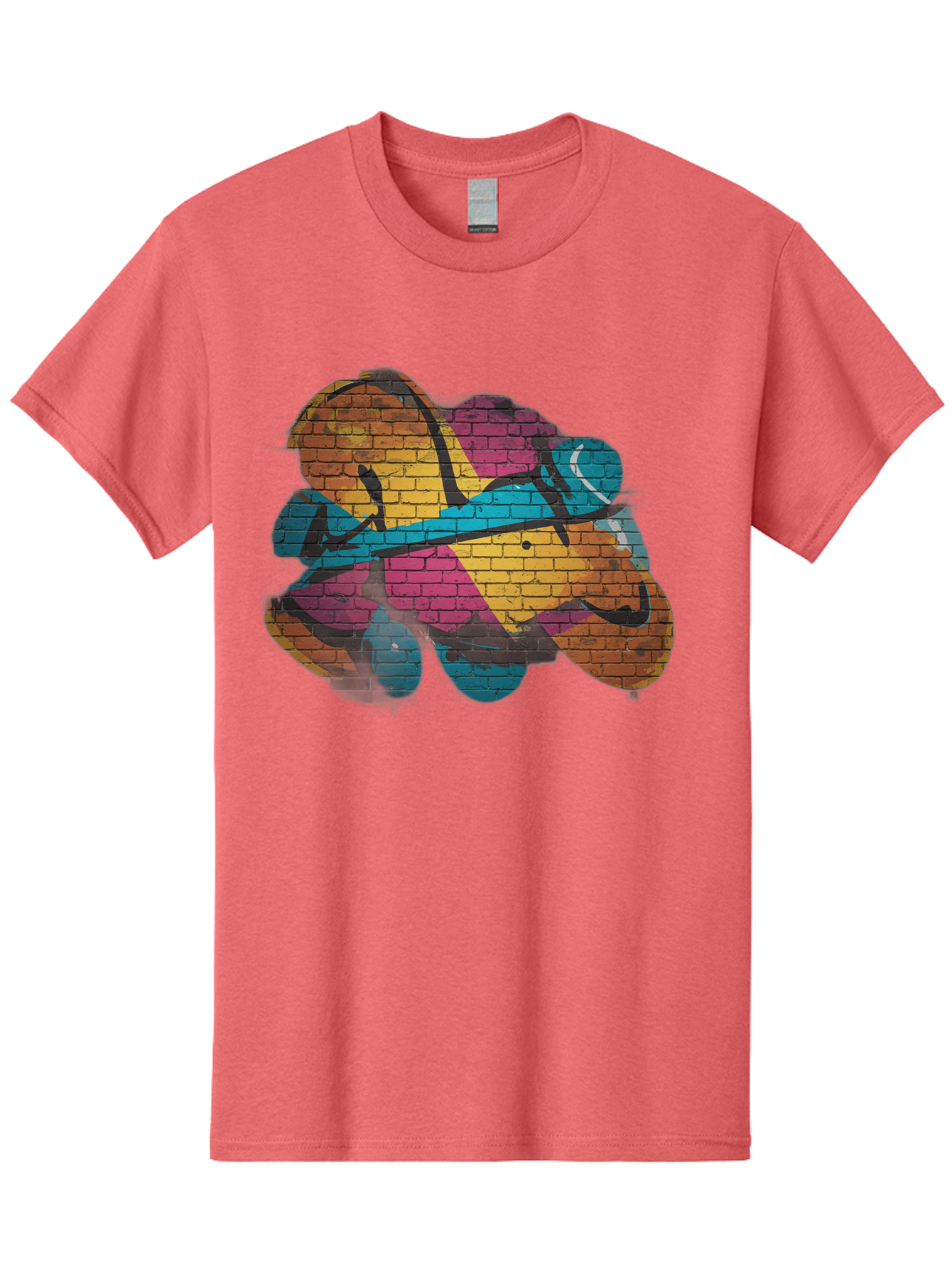 Colorful-Graffiti Men'S Graphic Tee, 100% Cotton, Comfortable Casual Summer Wear, Machine Washable, Graffiti Art, Street Art, Urban Design, Shamrock, Four-Leaf Clover, Colorful Mural, Vibrant Colors, Brick Texture, Symbolic Representation Bac884