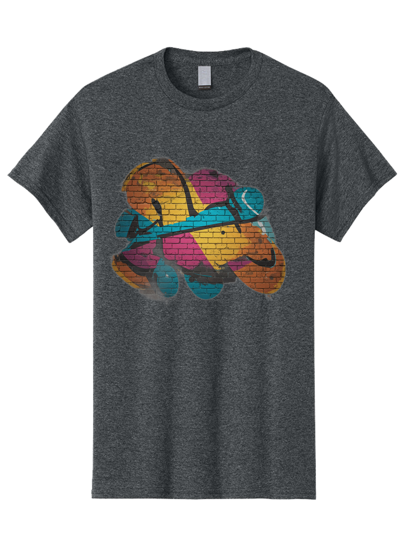 Colorful-Graffiti Men'S Graphic Tee, 100% Cotton, Comfortable Casual Summer Wear, Machine Washable, Graffiti Art, Street Art, Urban Design, Shamrock, Four-Leaf Clover, Colorful Mural, Vibrant Colors, Brick Texture, Symbolic Representation Bac884