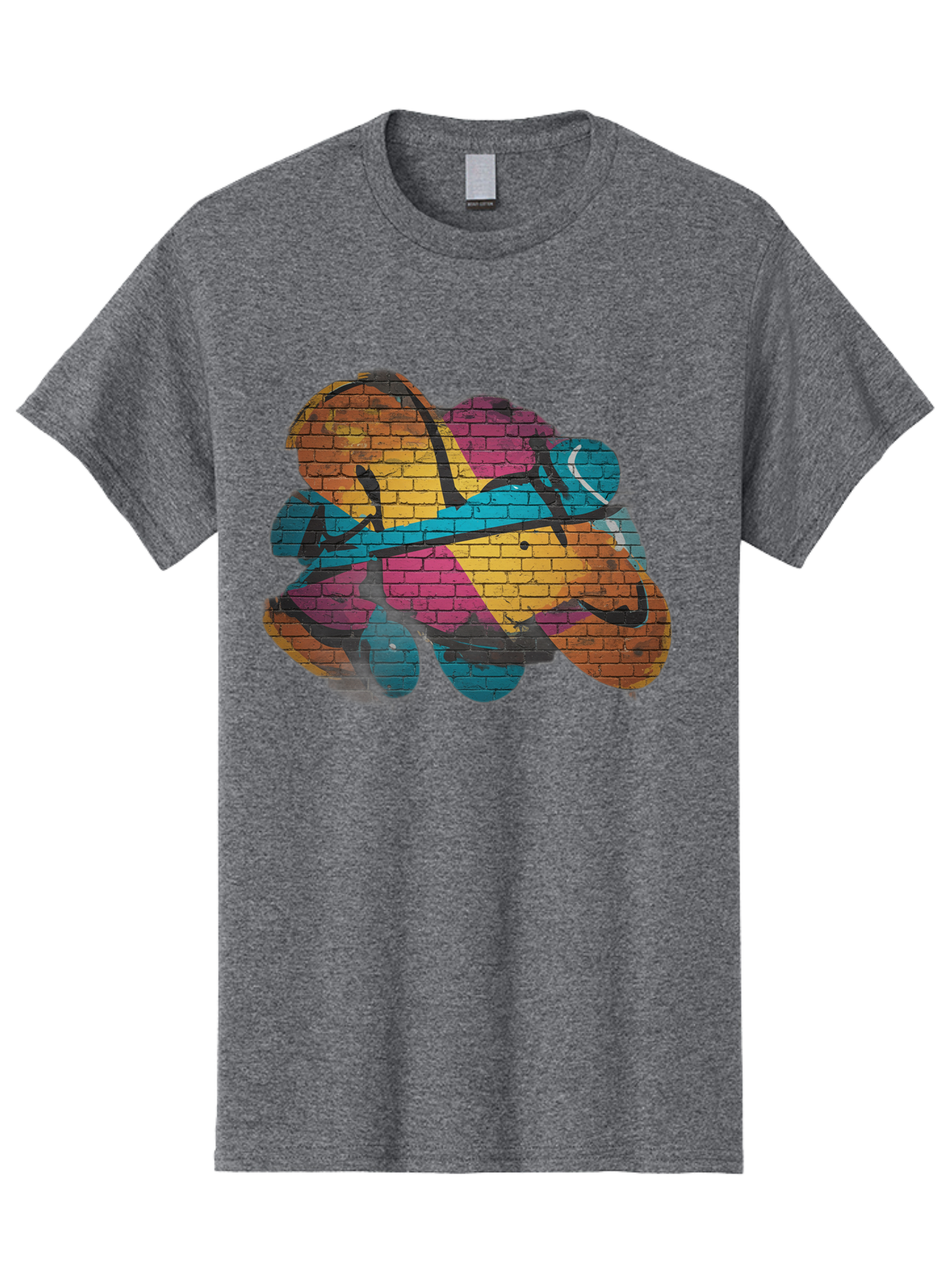 Colorful-Graffiti Men'S Graphic Tee, 100% Cotton, Comfortable Casual Summer Wear, Machine Washable, Graffiti Art, Street Art, Urban Design, Shamrock, Four-Leaf Clover, Colorful Mural, Vibrant Colors, Brick Texture, Symbolic Representation Bac884