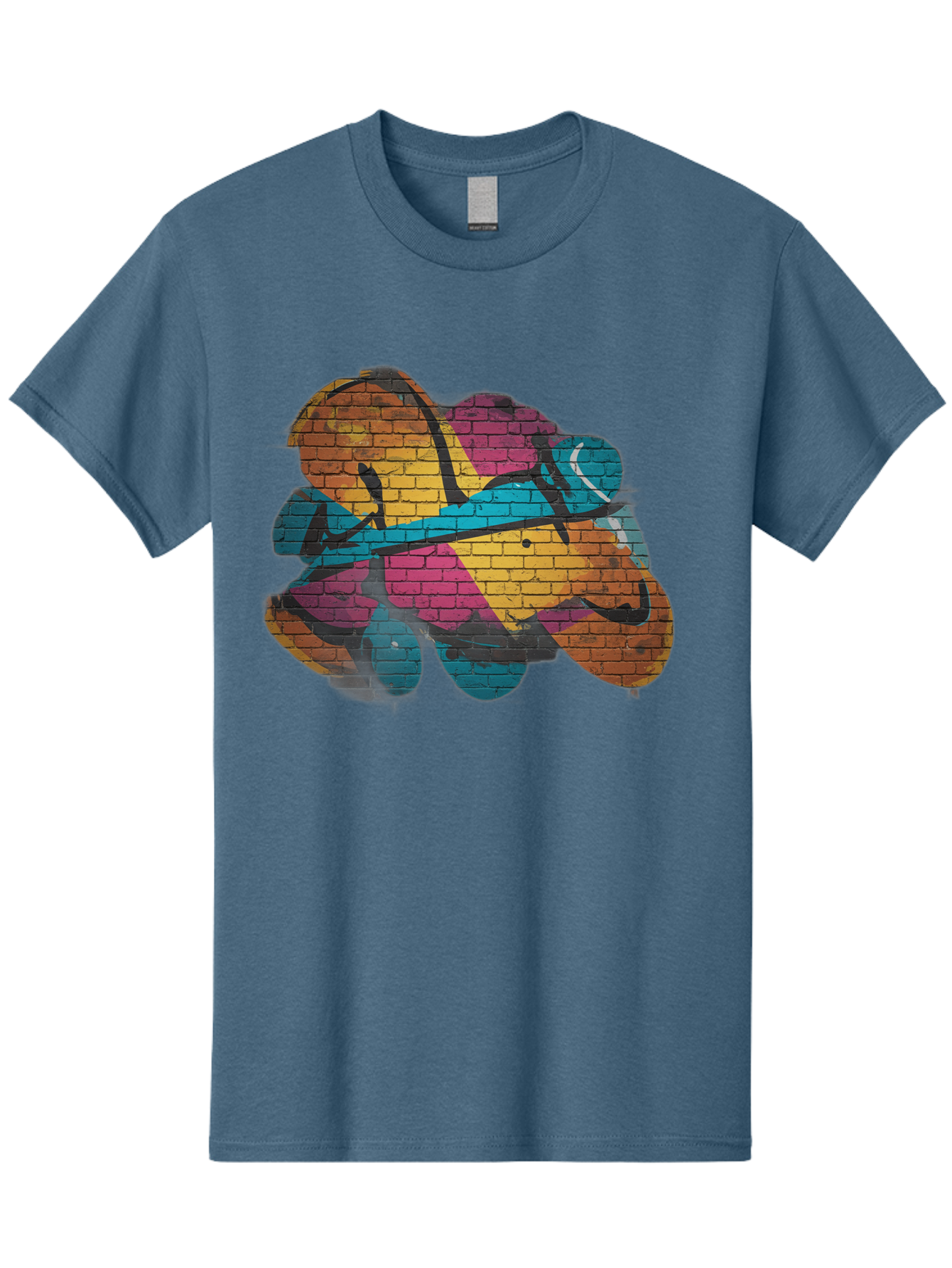 Colorful-Graffiti Men'S Graphic Tee, 100% Cotton, Comfortable Casual Summer Wear, Machine Washable, Graffiti Art, Street Art, Urban Design, Shamrock, Four-Leaf Clover, Colorful Mural, Vibrant Colors, Brick Texture, Symbolic Representation Bac884